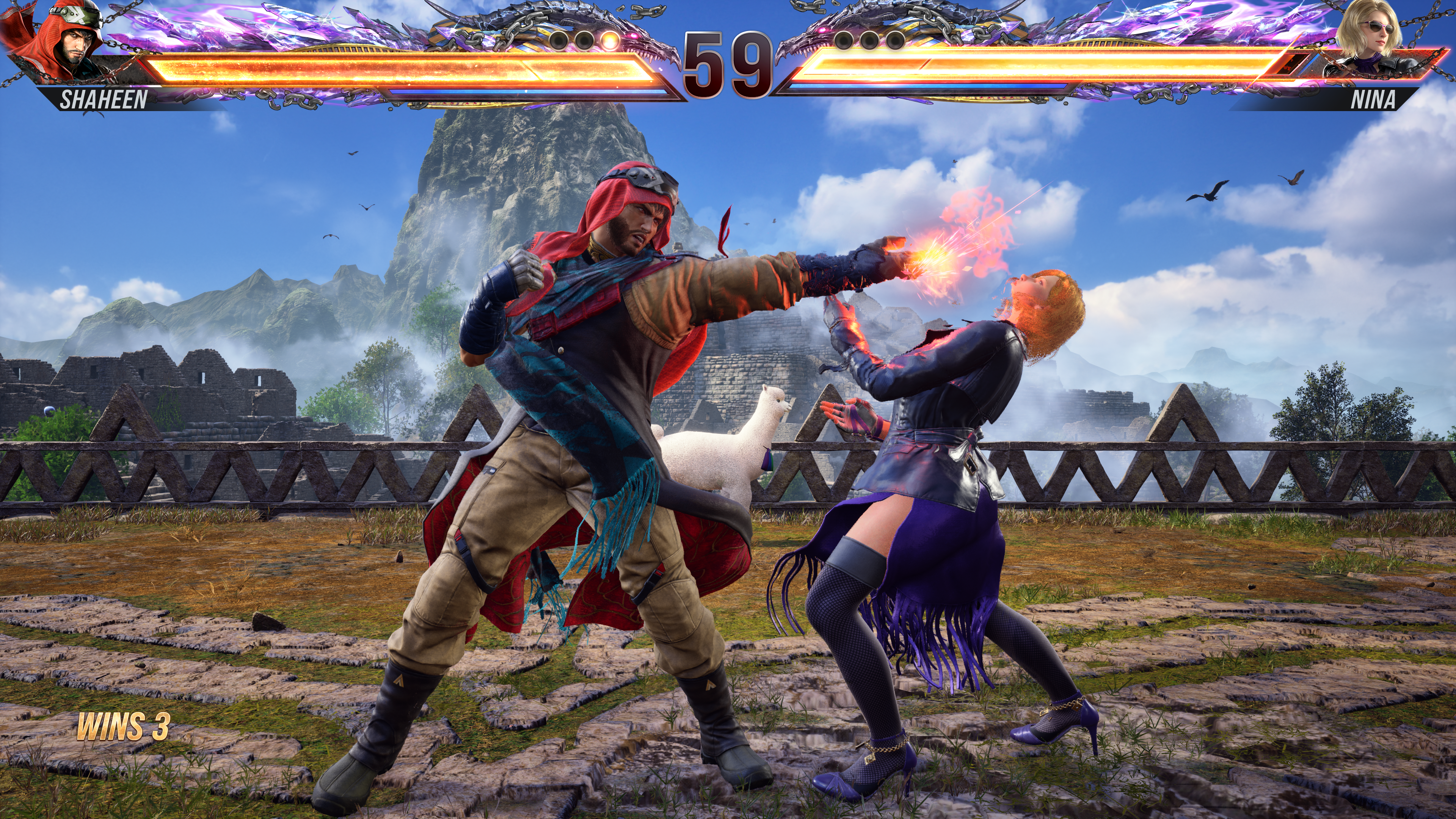 Shaheen le da un poderoso golpe a Nina para comenzar su ofensiva en Tekken 8.