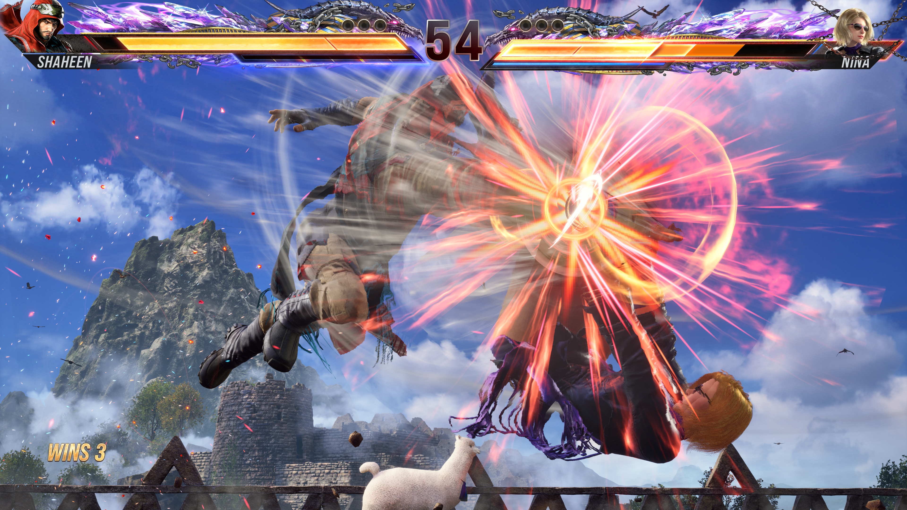 Shaheen ejecutando su Heat Smash sobre Nina en Tekken 8