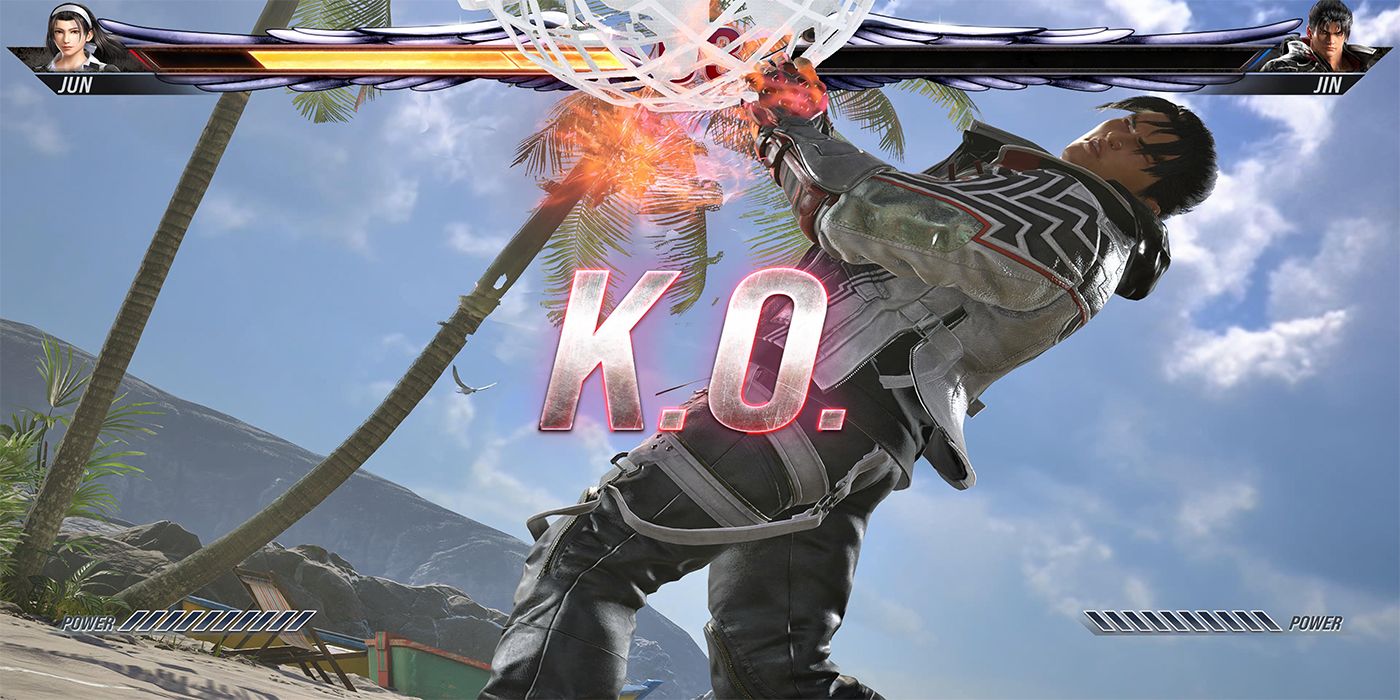 Jin Kazama es noqueado por un globo durante un juego de Tekken Ball en la playa en Tekken 8.