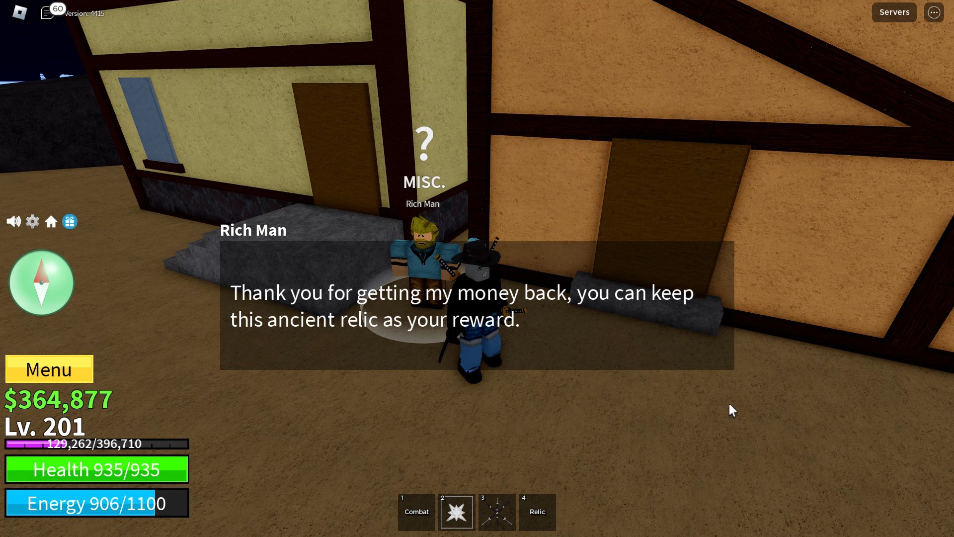 Roblox Blox Fruits, el diálogo del hombre rico
