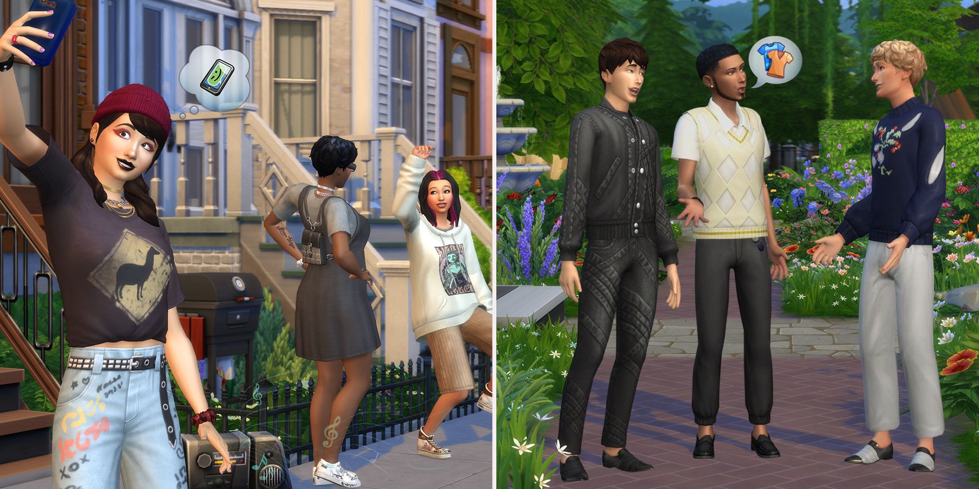 Sims 4 kits grunge y ropa masculina uno al lado del otro