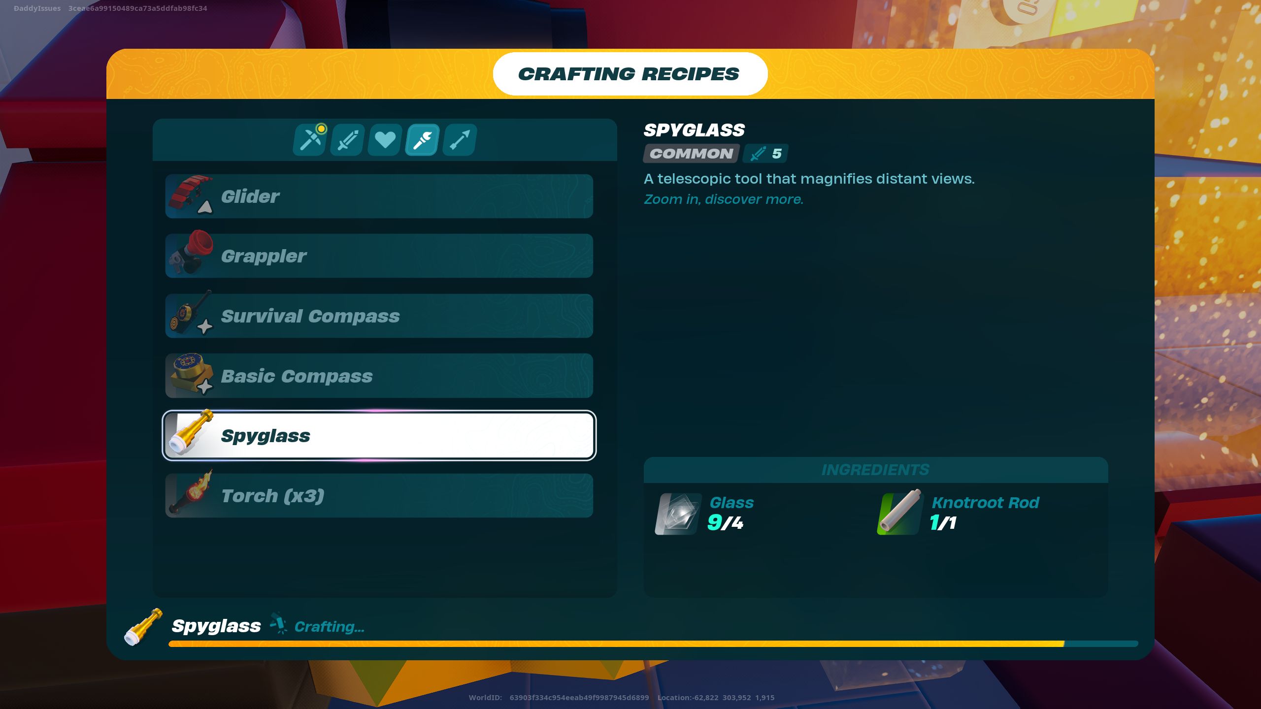 Una imagen de Lego Fortnite de la receta del catalejo.