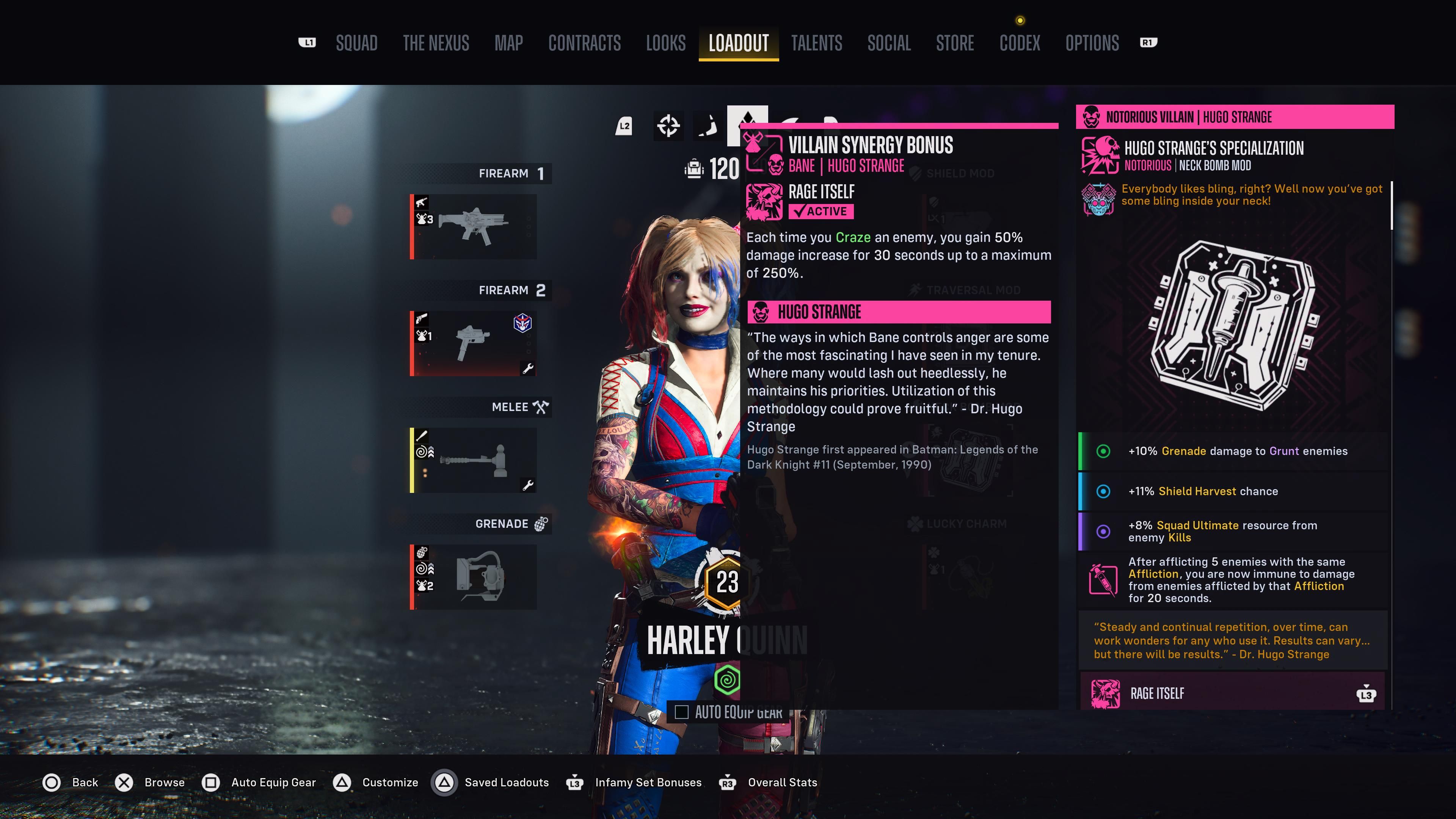 Harley Quinn con la sinergia de villano Rage Itself equipada en Suicide Squad: Kill the Justice League