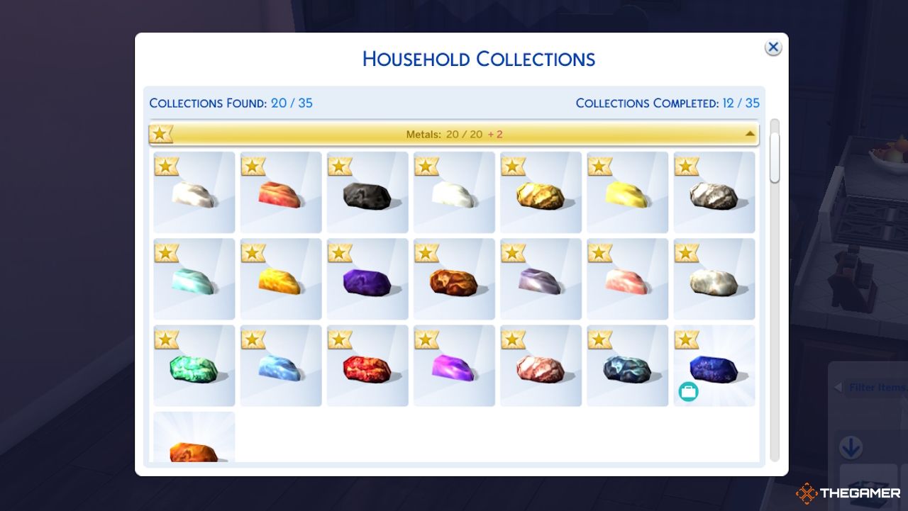 La colección de metales completada en Sims 4 Household Collections