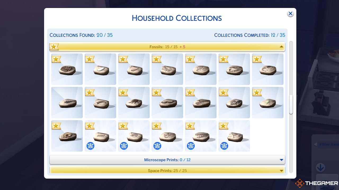 La colección completa de fósiles en Sims 4 Household Collections