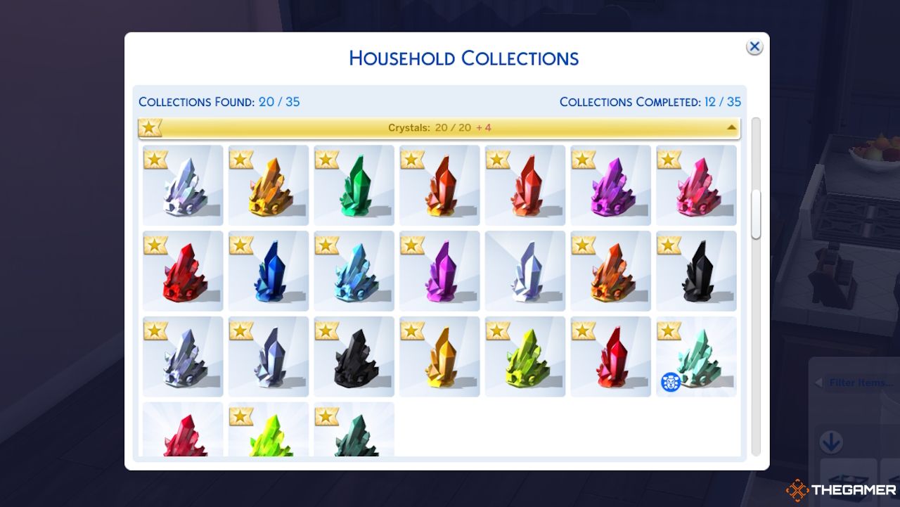 Las colecciones de cristales completadas en Sims 4 Household Collections