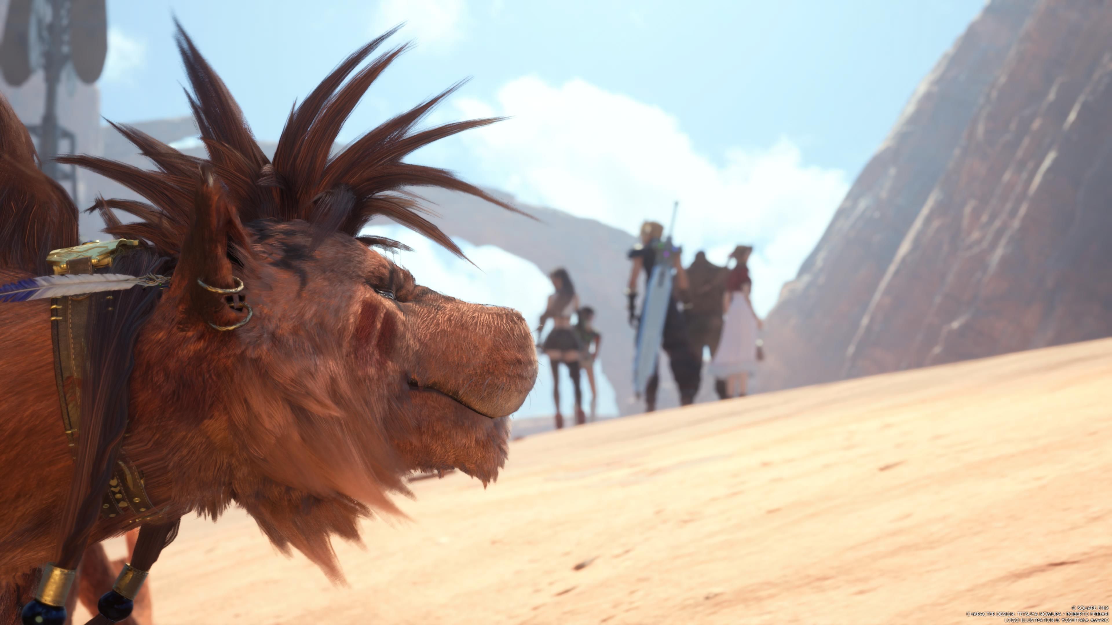 Red XIII con una lágrima en el ojo en la región de Cosmo Canyon en FF7 Rebirth