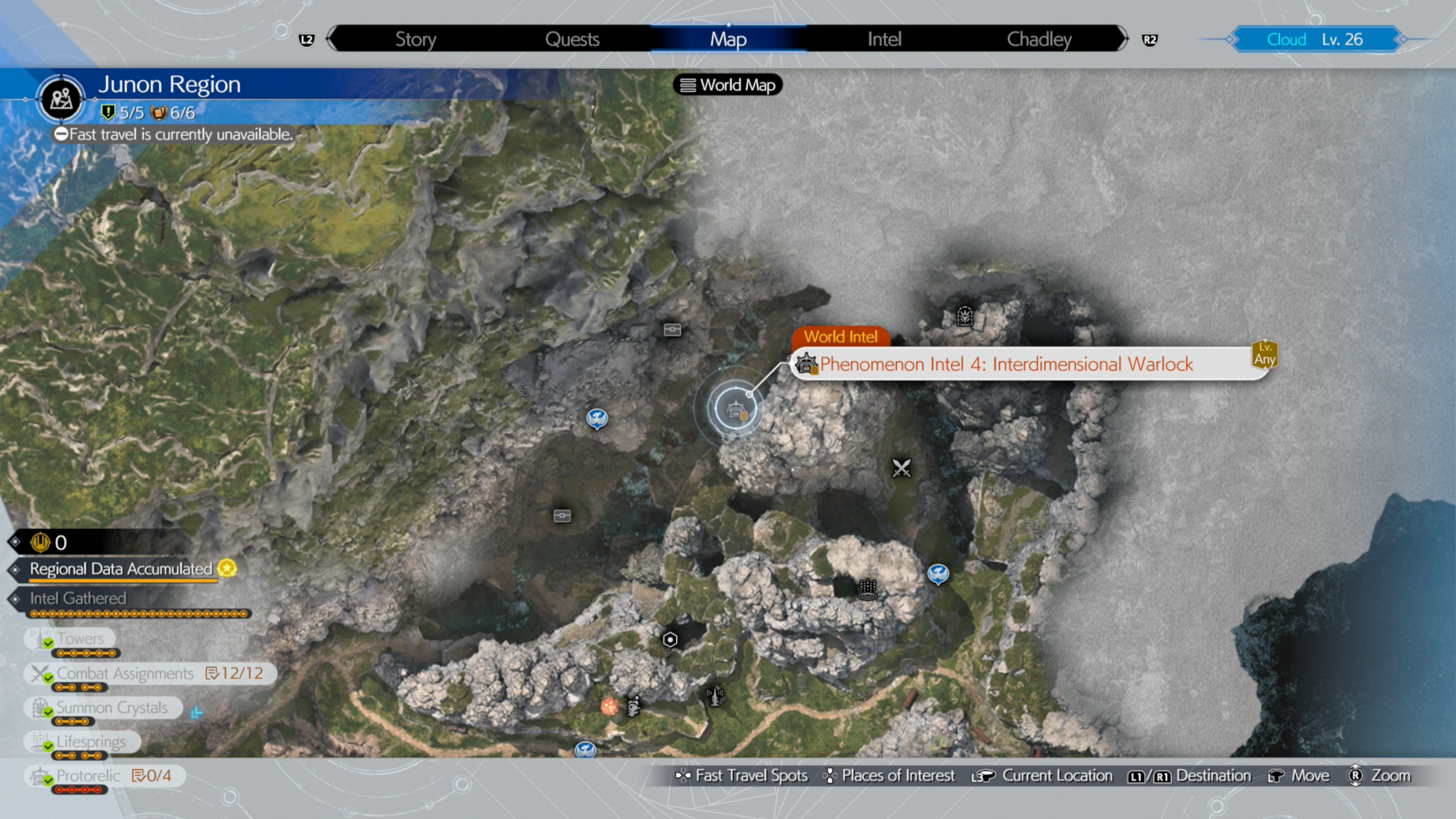 La ubicación del cuarto Fenómeno Intel en tu mapa en la Región Junon en Final Fantasy 7 Rebirth