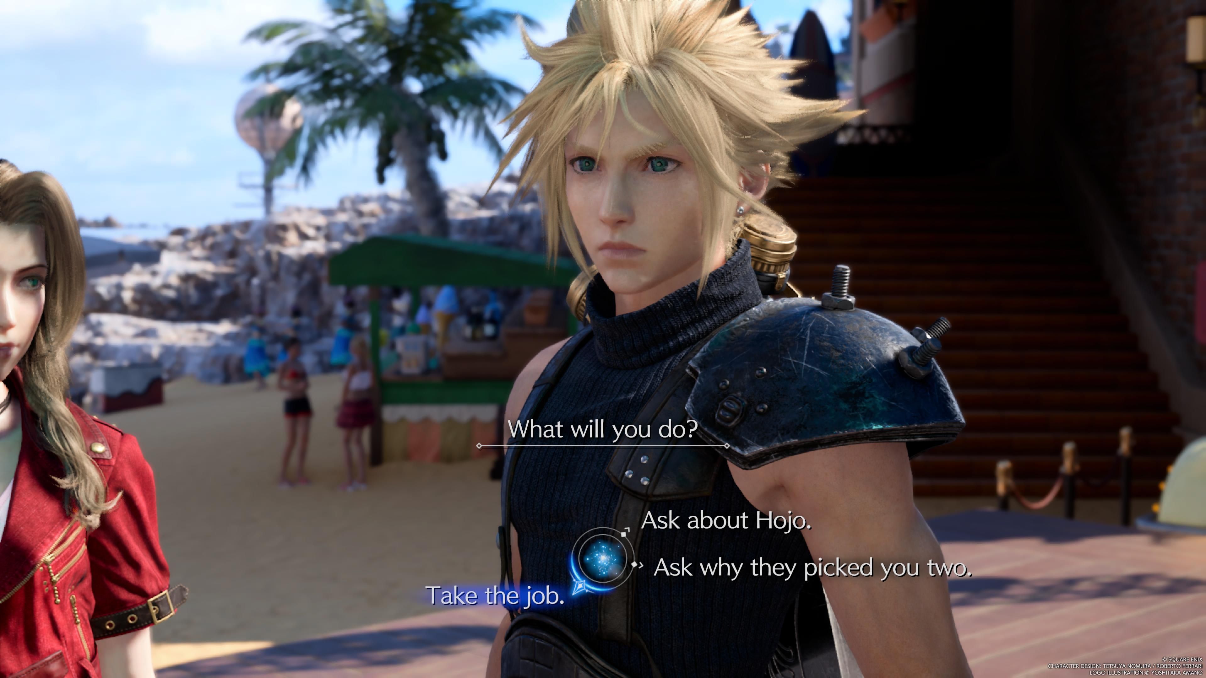 Nube con la opción de aceptar la misión de Fran, Naomi y Yorda - FF 7 Rebirth