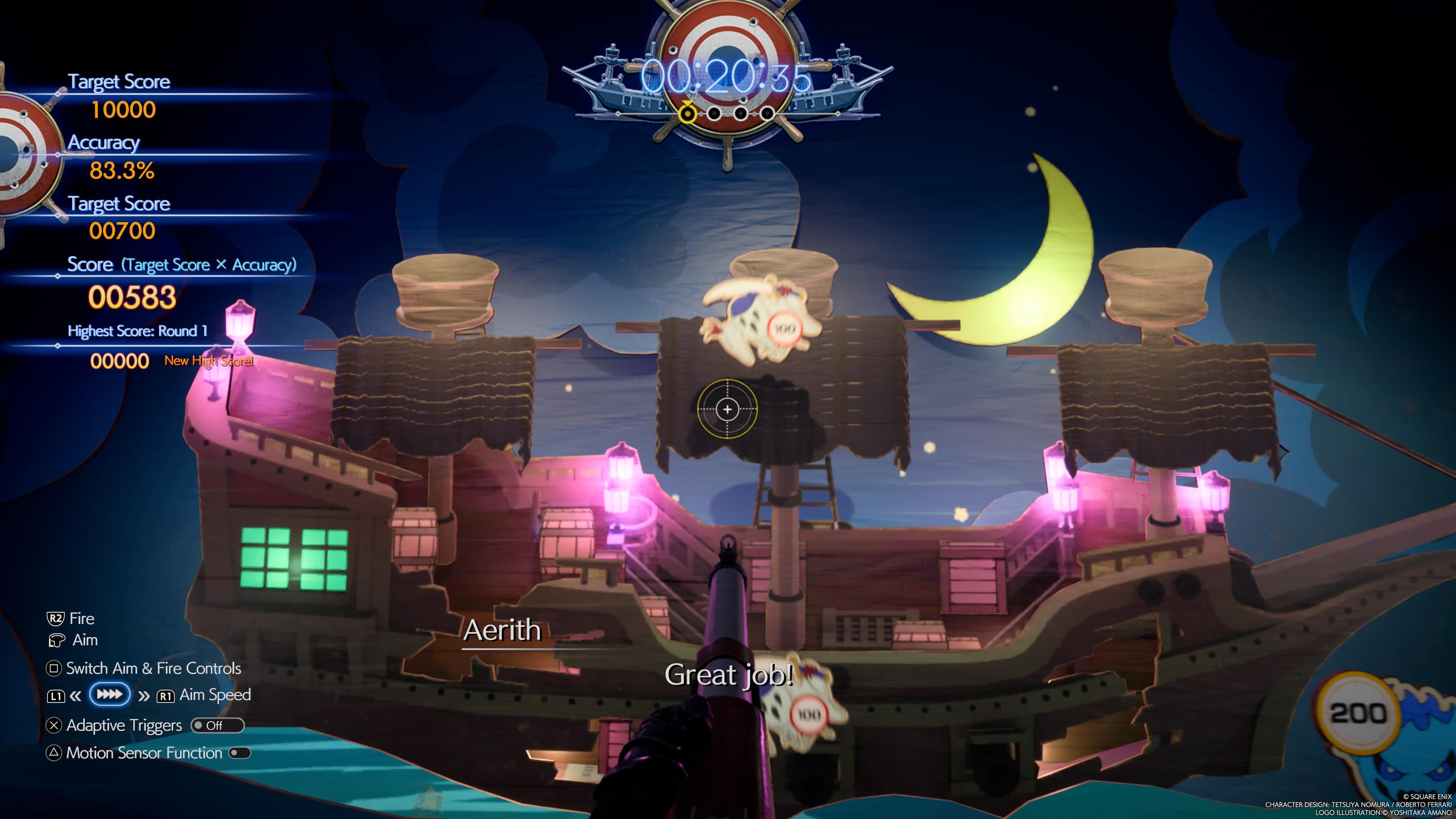 Una imagen del escenario del Barco Fantasma con el minijuego Pirate's Rampage - FF7 Rebirth