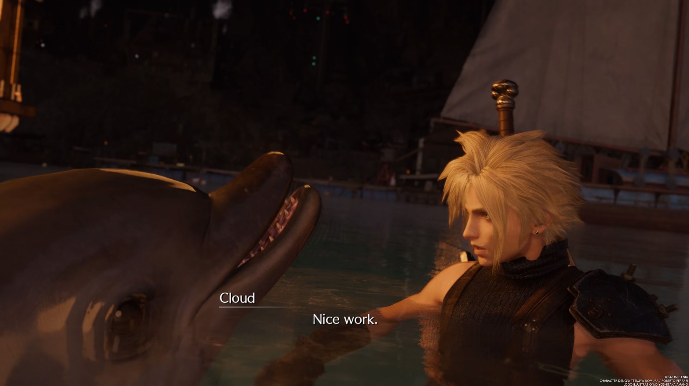 Delfín y nube en el agua de Junon en FF7 Rebirth