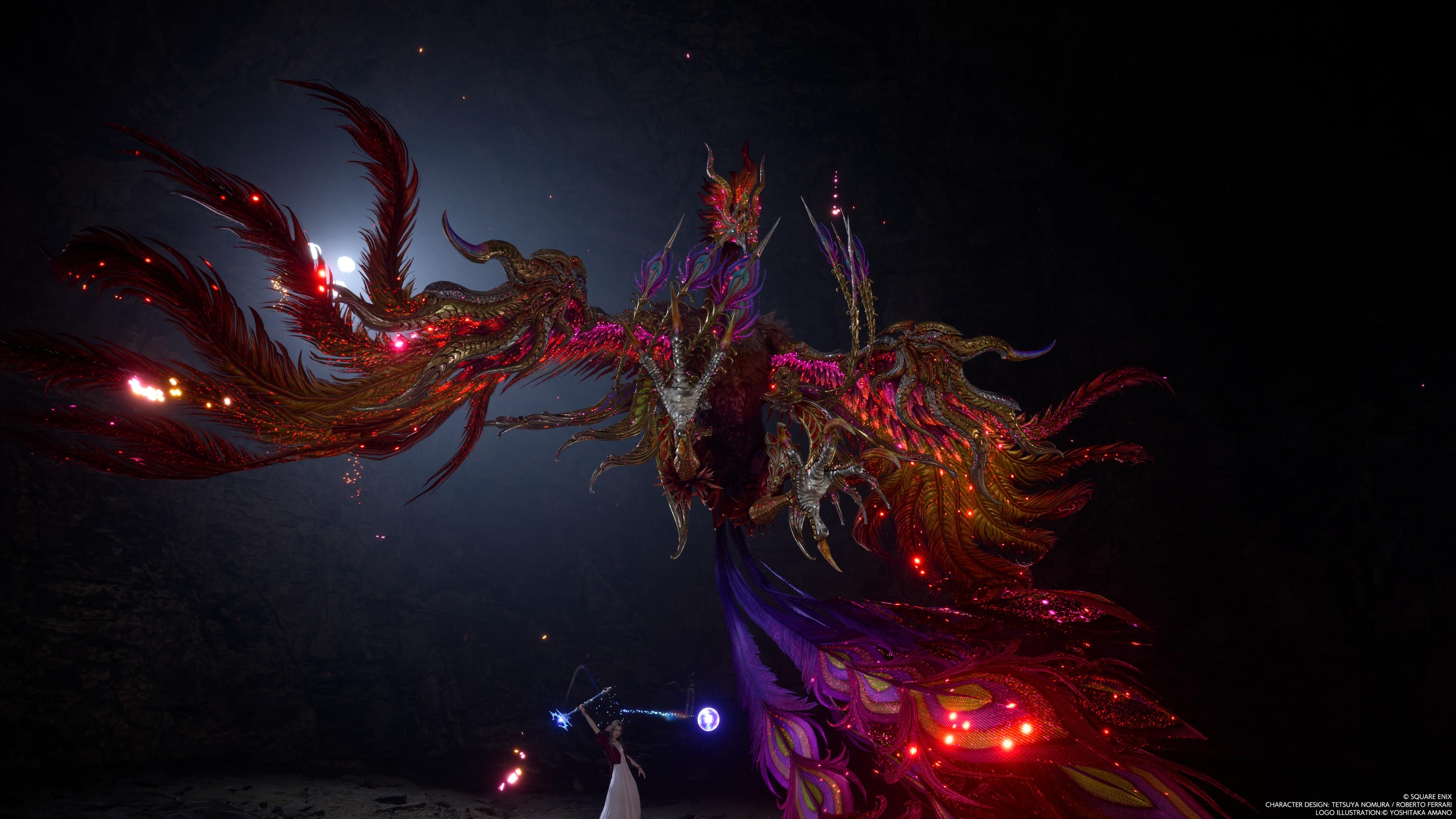 Aerith invoca a Phoenix en un área oscura en FF7 Rebirth