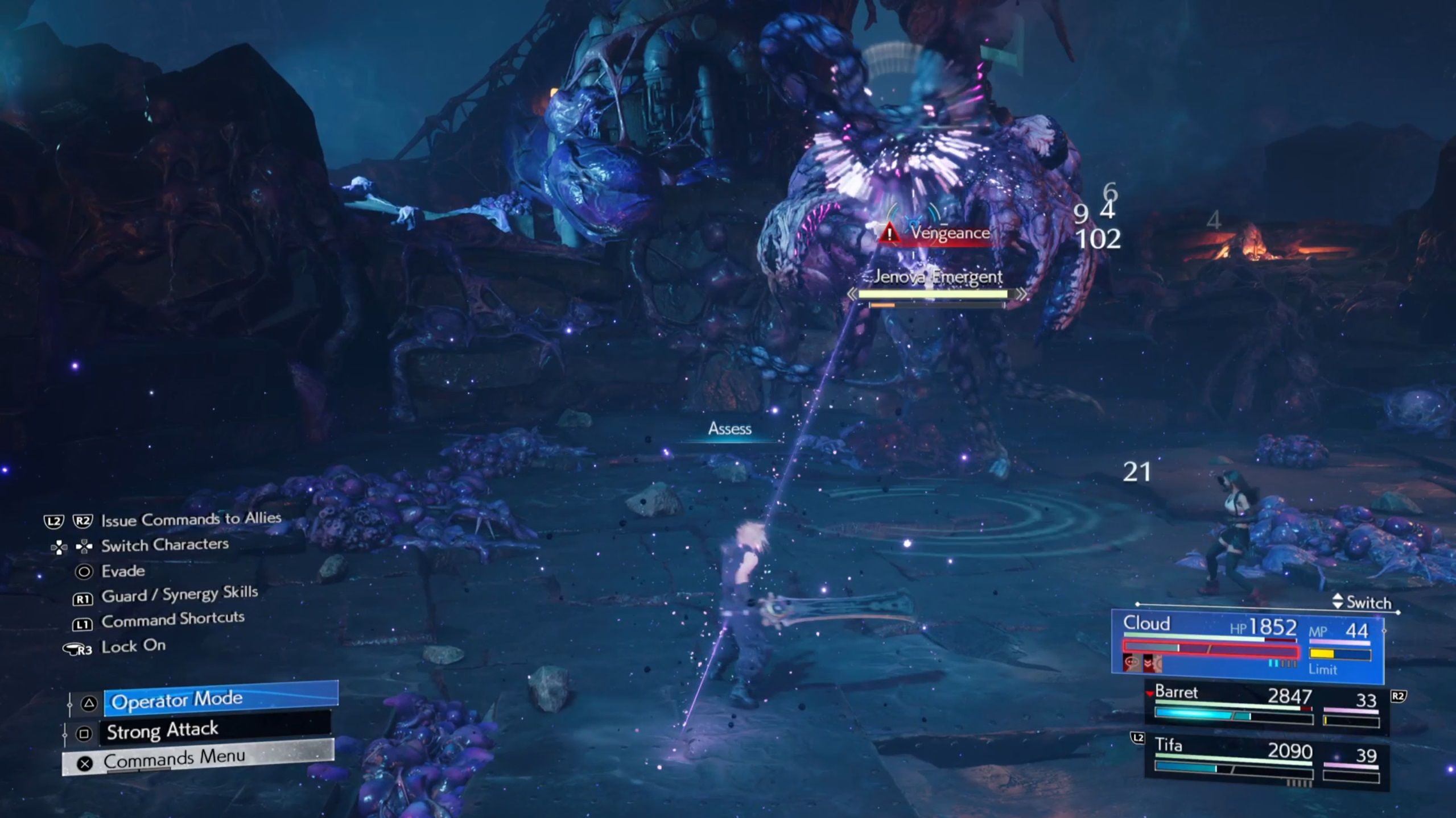 Jenova Emergence usando el ataque Vengeance en FF7 Rebirth
