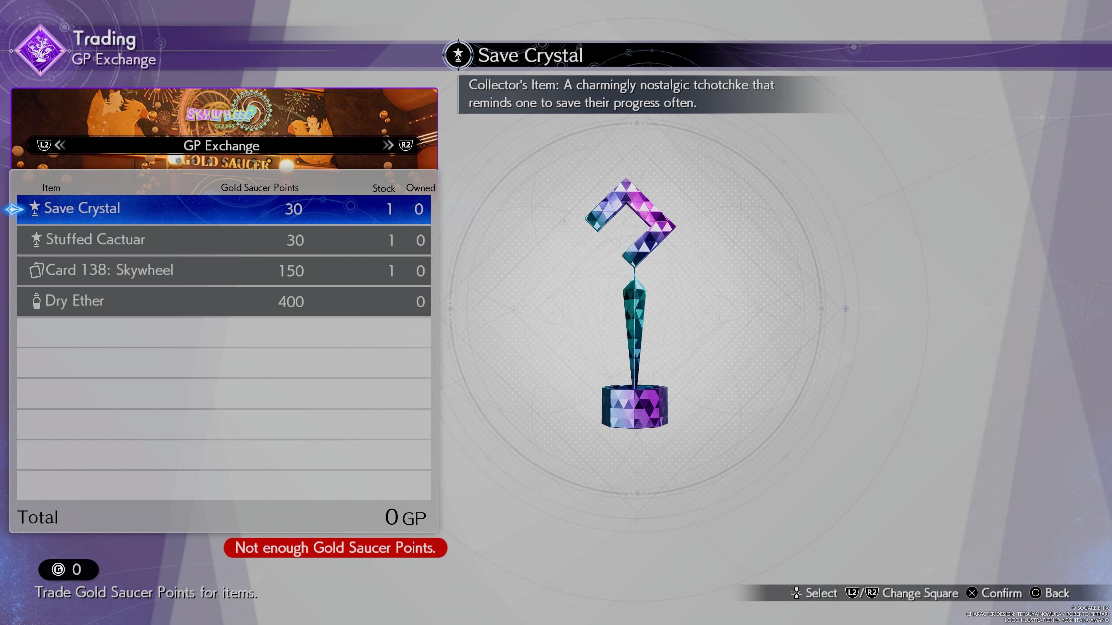 Guarda Crystal Curio en GP Exchange en el Gold Saucer en FF7 Rebirth