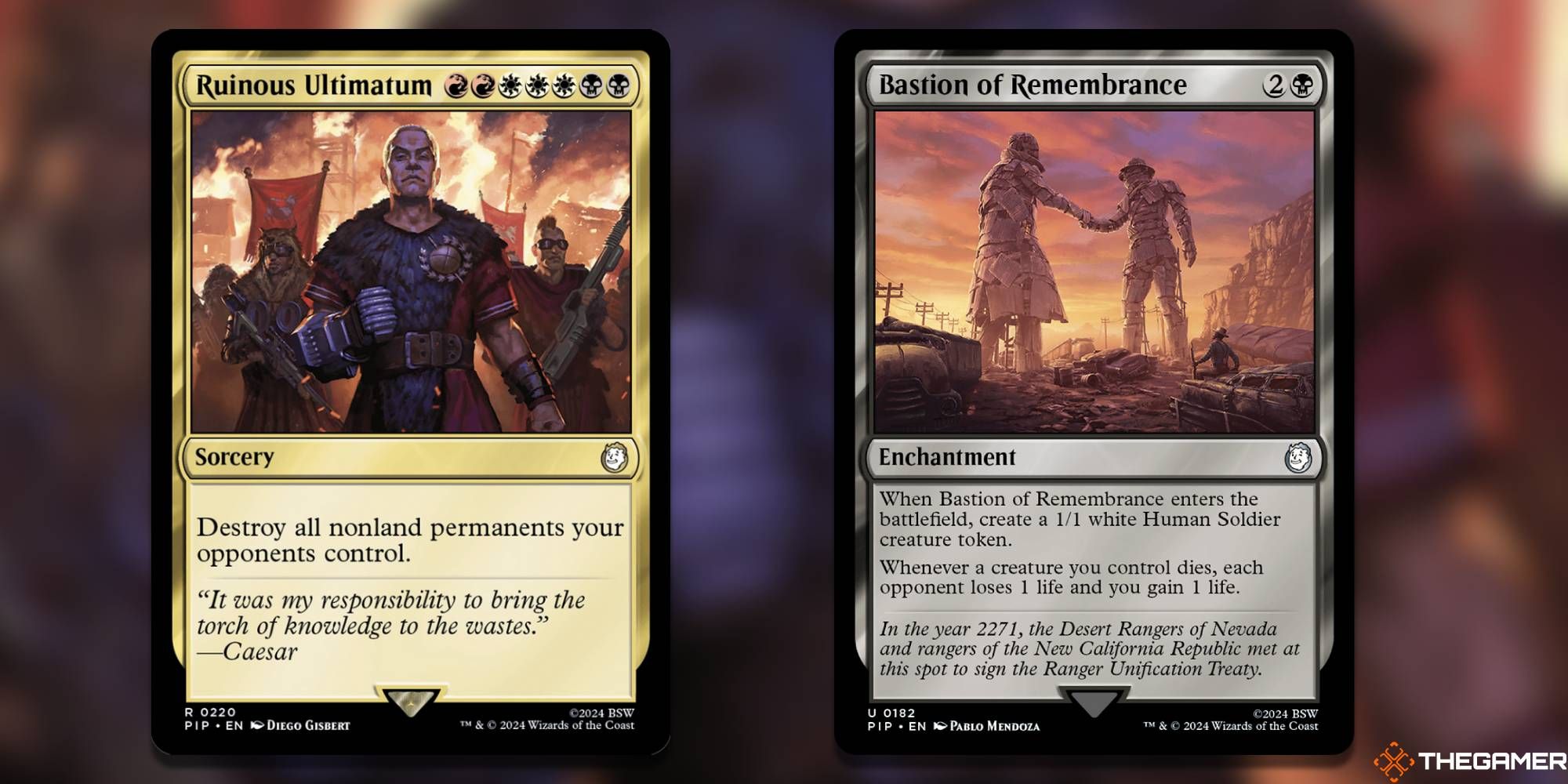 Ultimátum ruinoso + Bastión del recuerdo Magic: The Gathering cards de Fallout Universes Beyond
