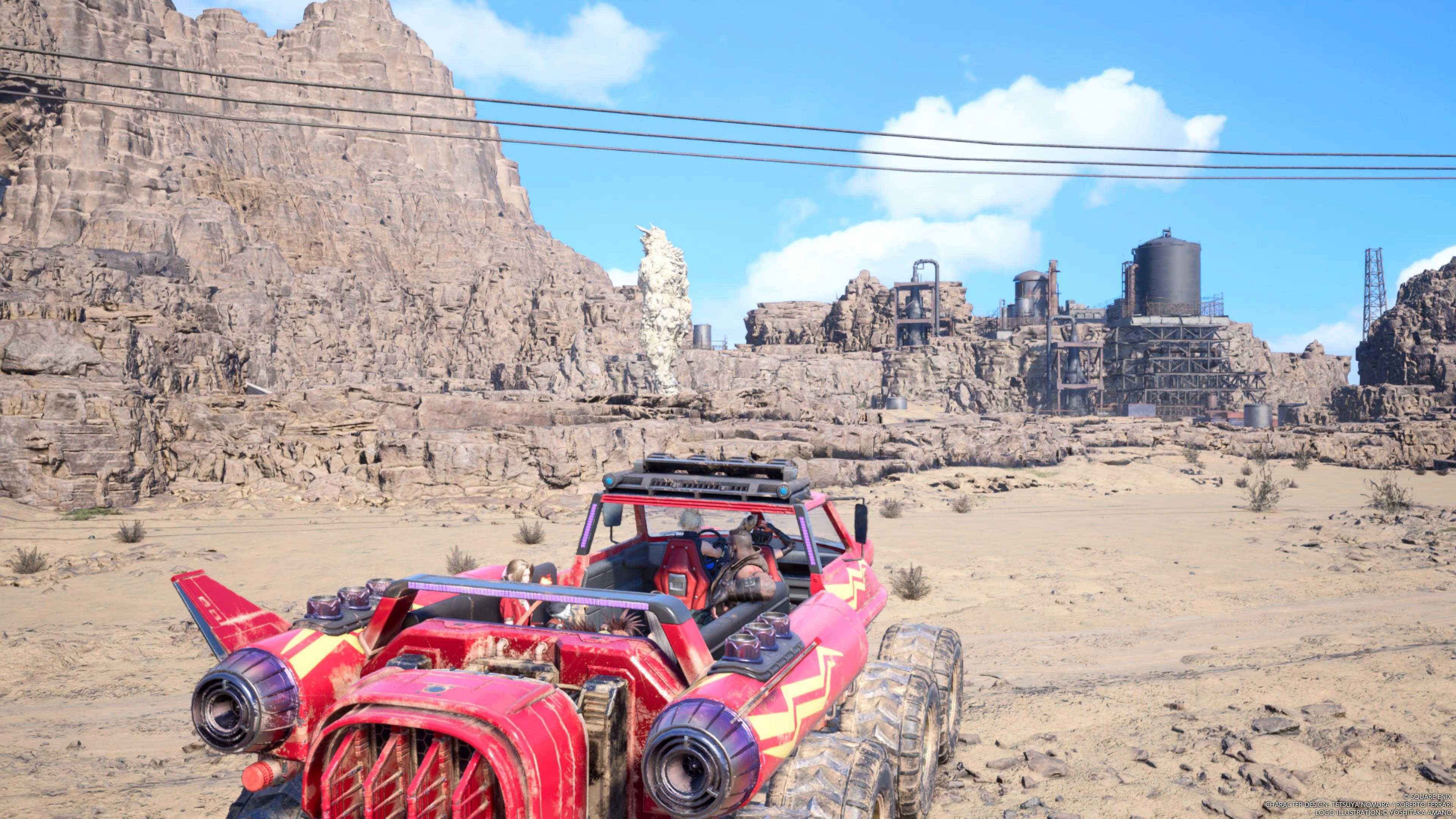 Cloud y su grupo viajan en el vehículo Buggy - FF7 Rebirth