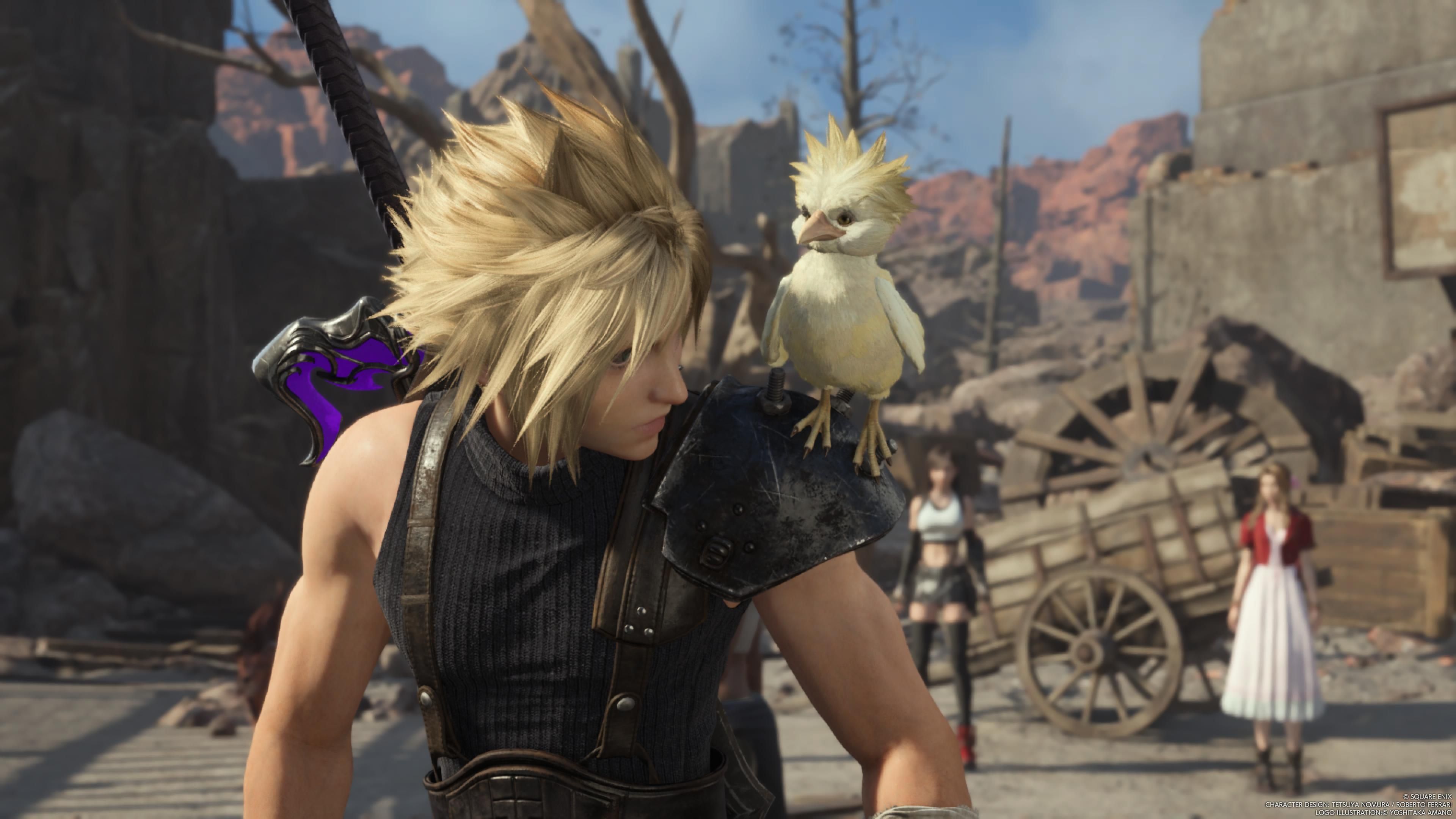 Cloud JR, el pájaro está sentado en el hombro de Cloud - FF7 Rebirth