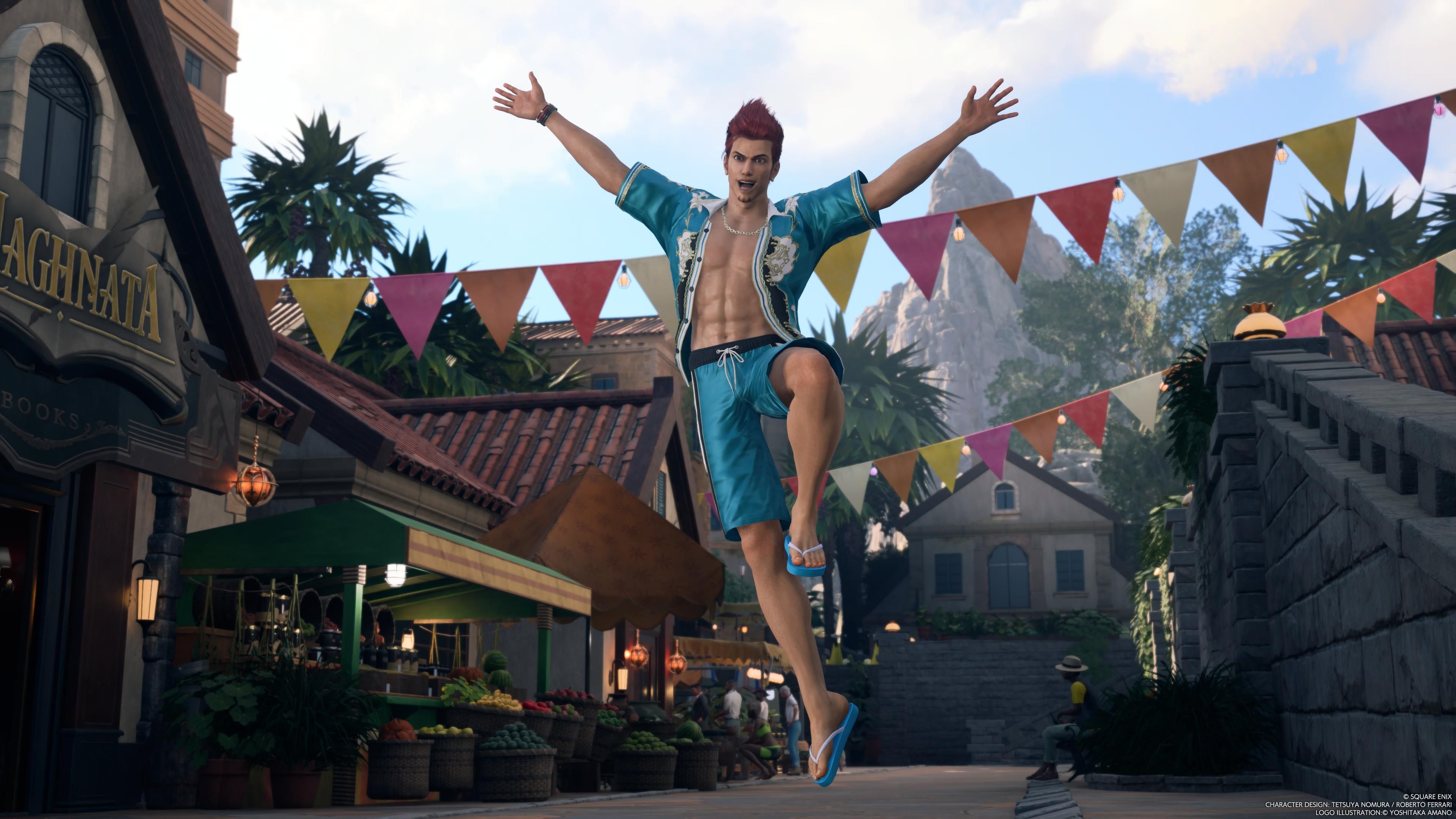 Johnny saltando por los aires en la Costa del Sol en FF7 Rebirth