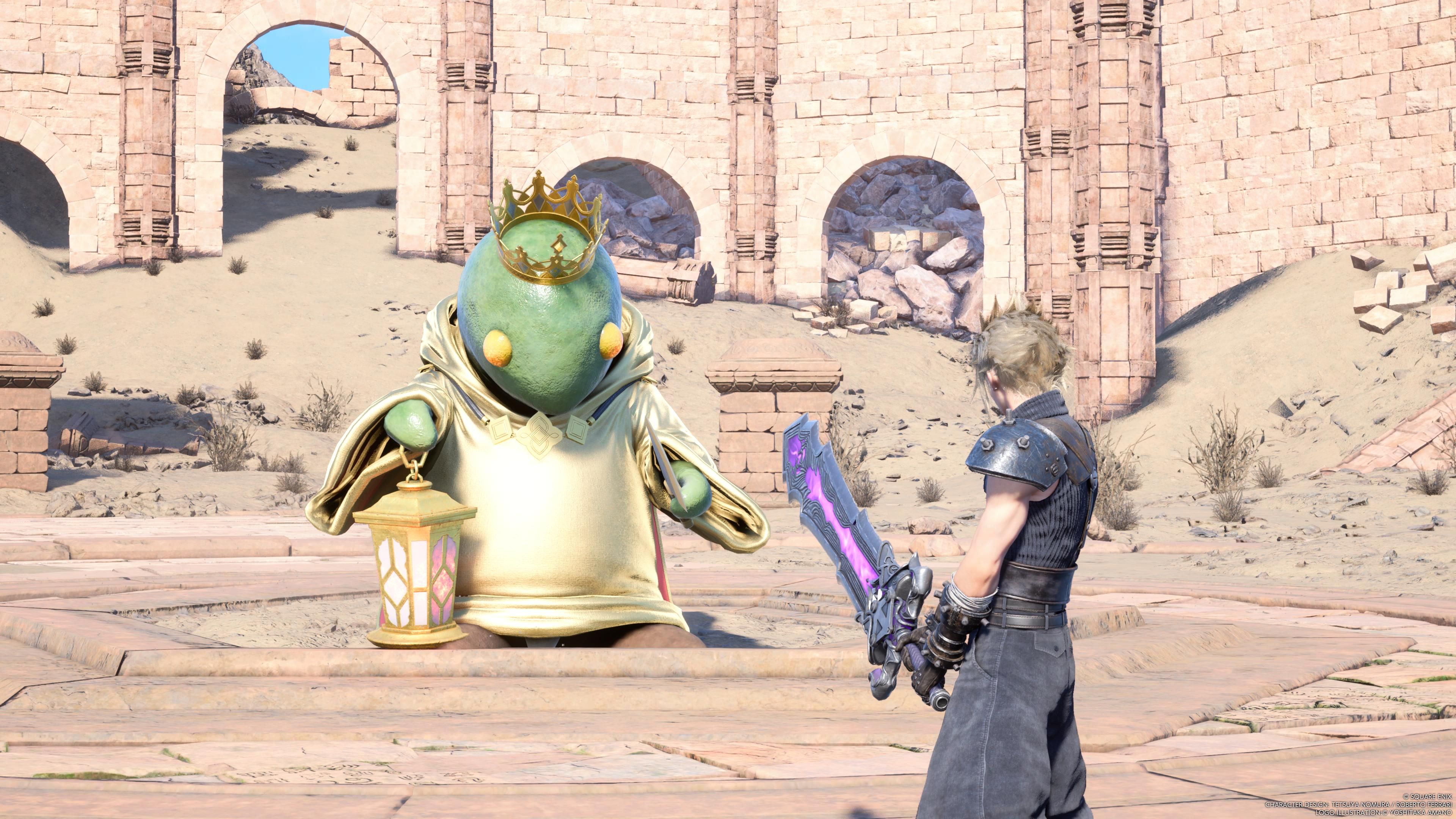 Cloud empuña su espada sobre Tonberry King en Corel en FF7 Rebirth