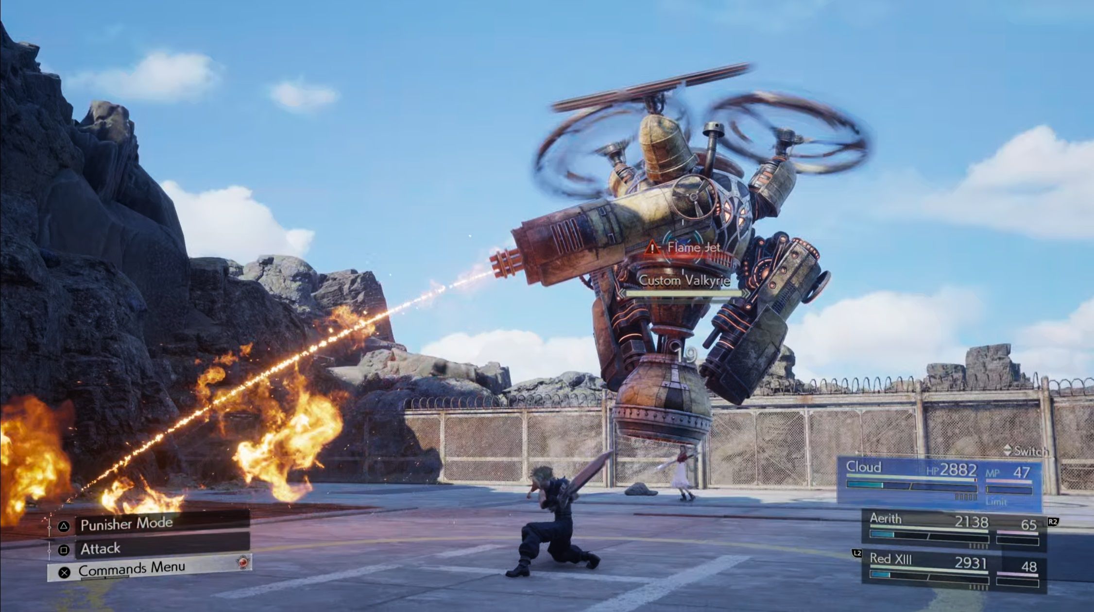 Custom Valkyrie dispara su Flame Jet en FF7 Rebirth