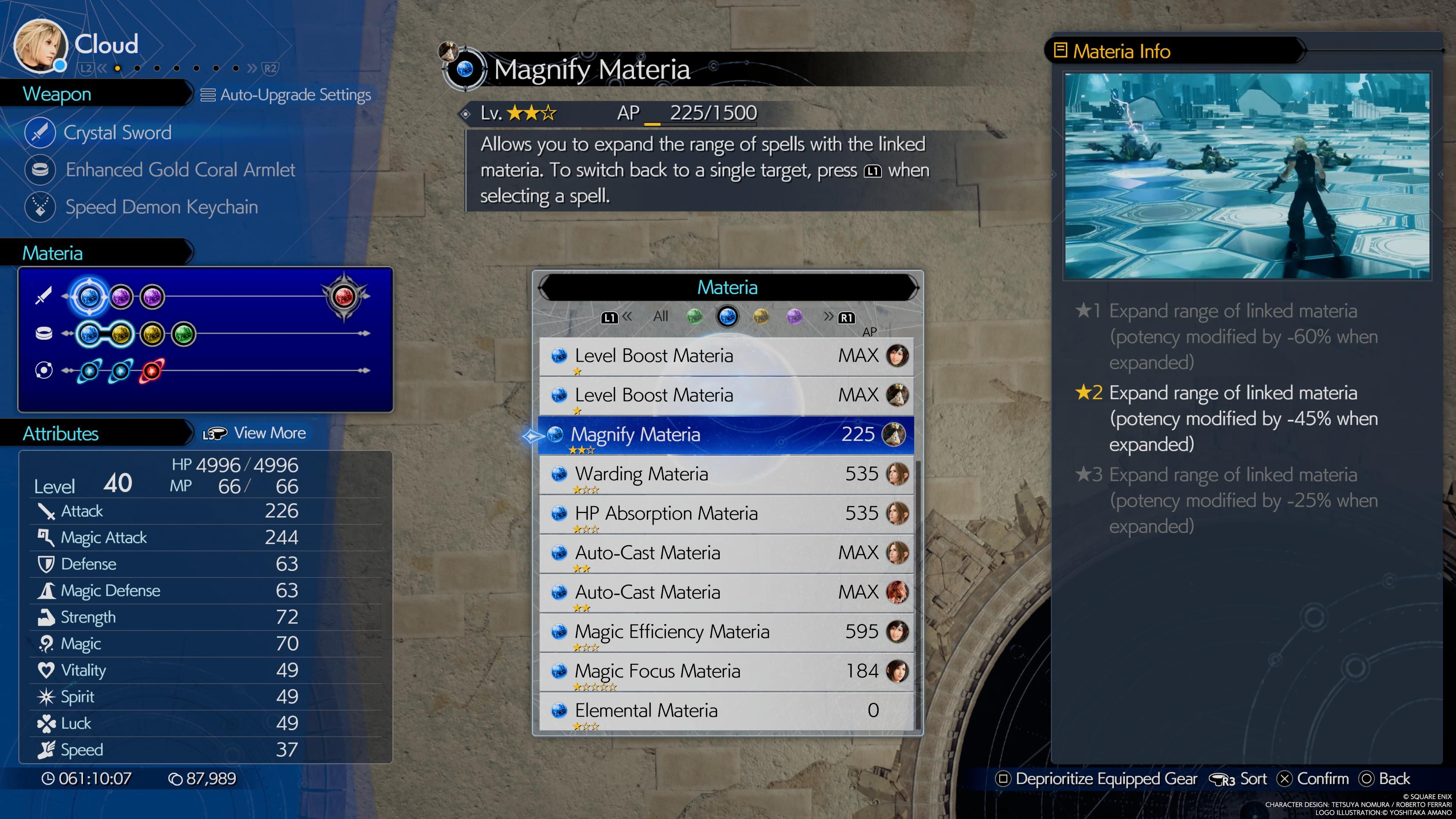 Ampliar la información de Materia en FF7 Rebirth