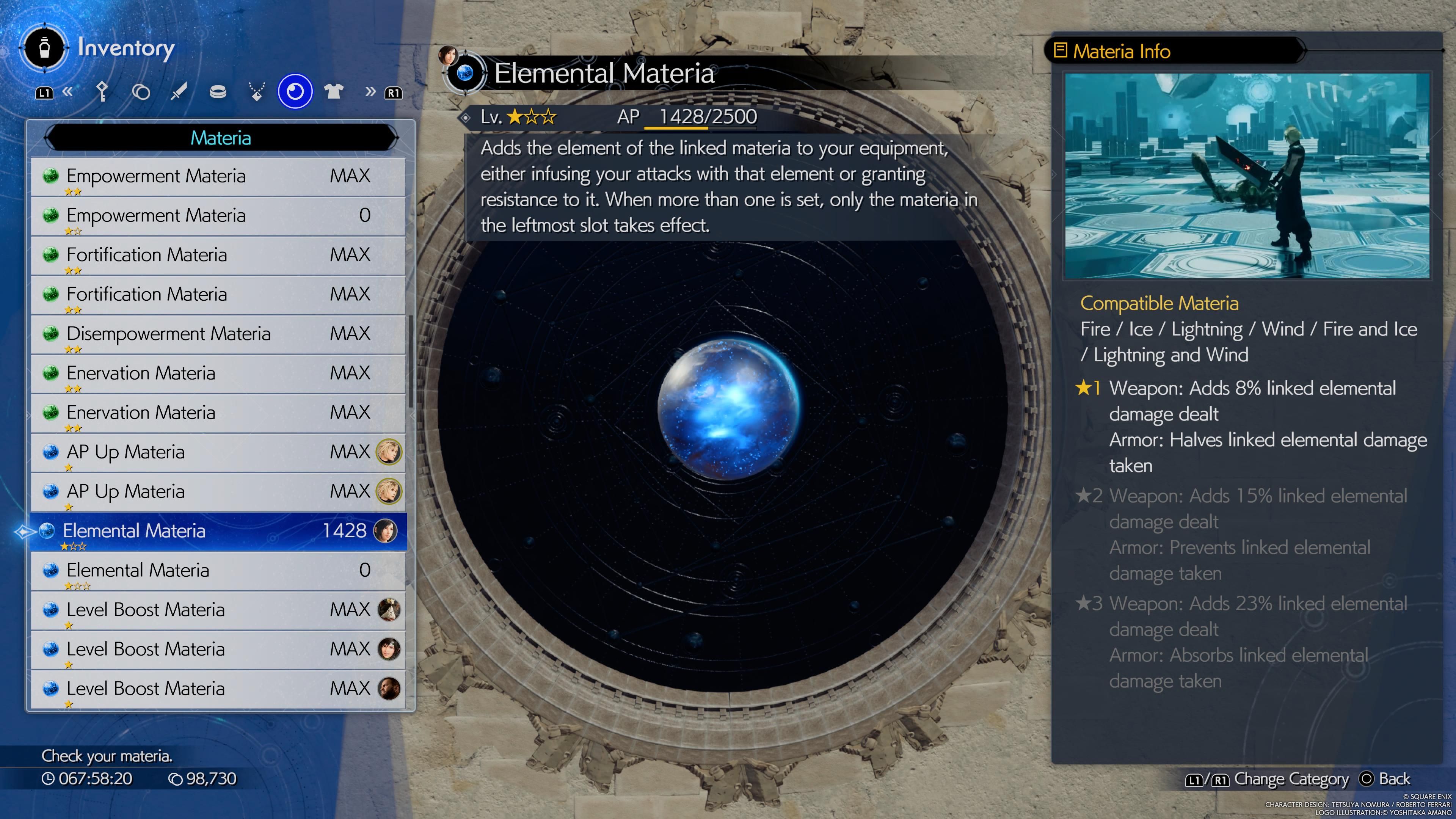 Explicación del efecto Elemental Materia - FF7 Rebirth
