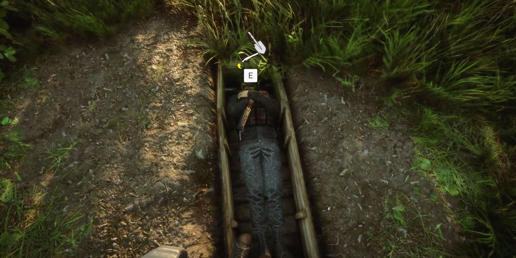 Tumba abierta con escopeta en el interior de Sons of the Forest