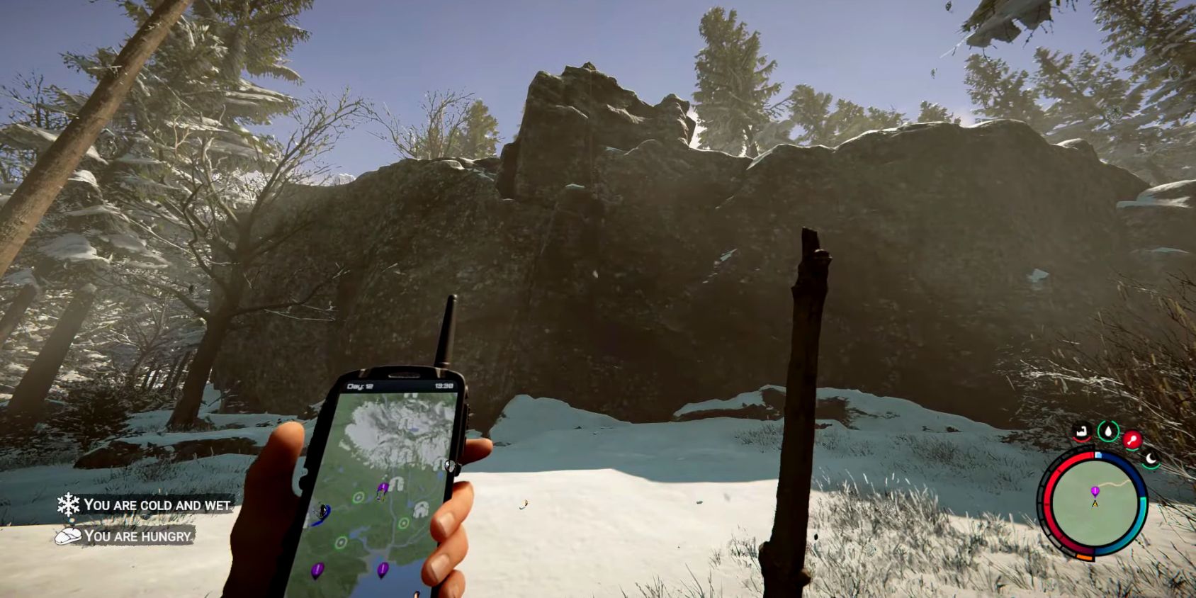 Localizador GPS junto al acantilado de Sons of the Forest
