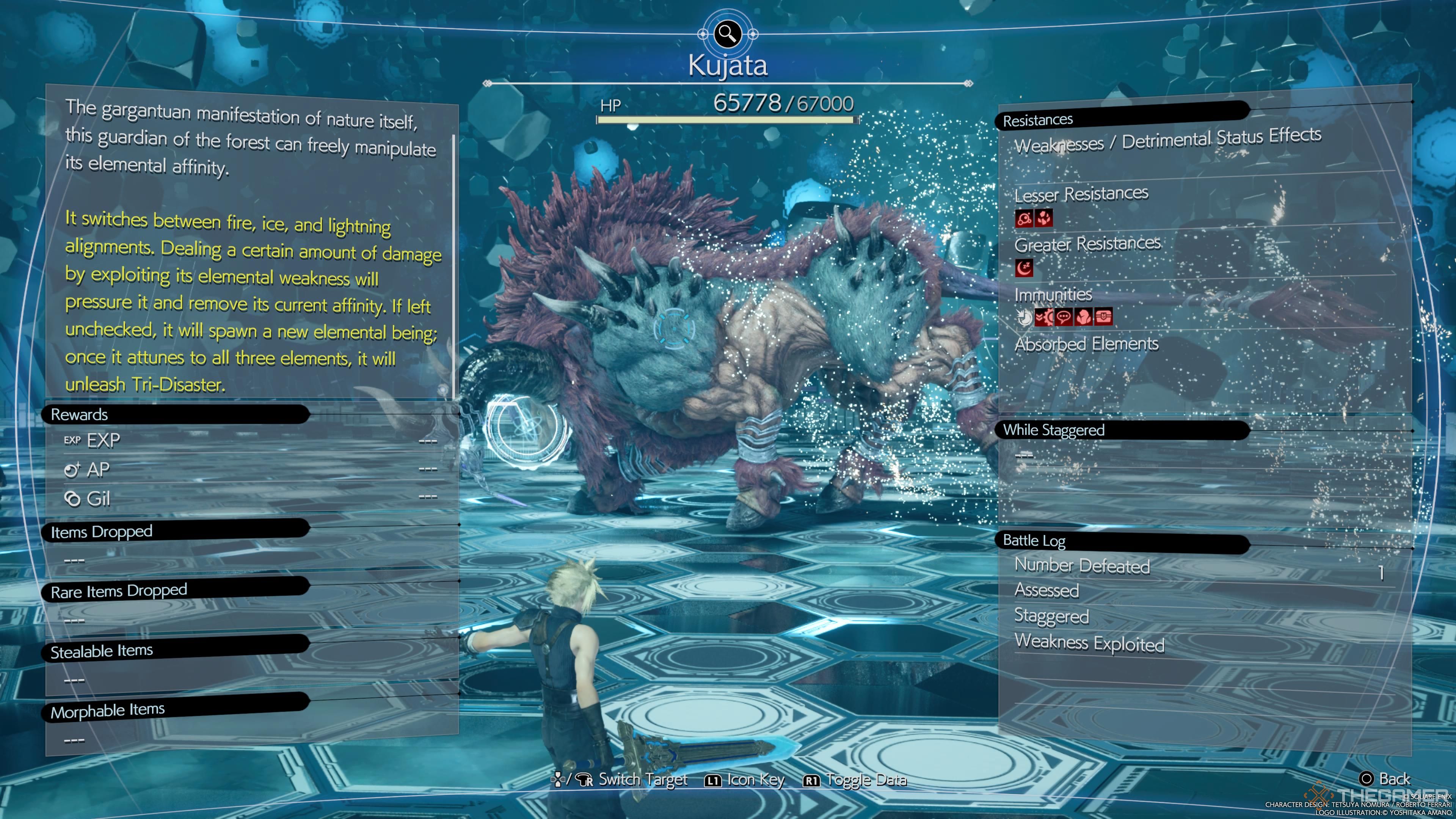 Usando la materia de evaluación en Kujata en Final Fantasy 7 Rebirth