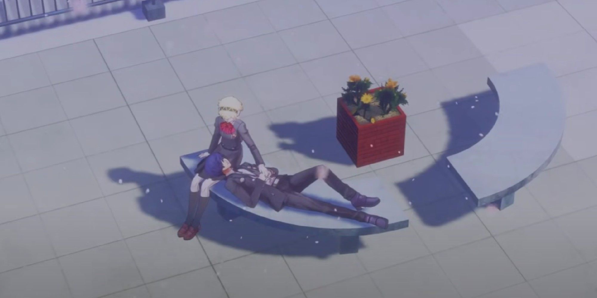 Protagonista de Persona 3 dormido en el regazo de Aigis