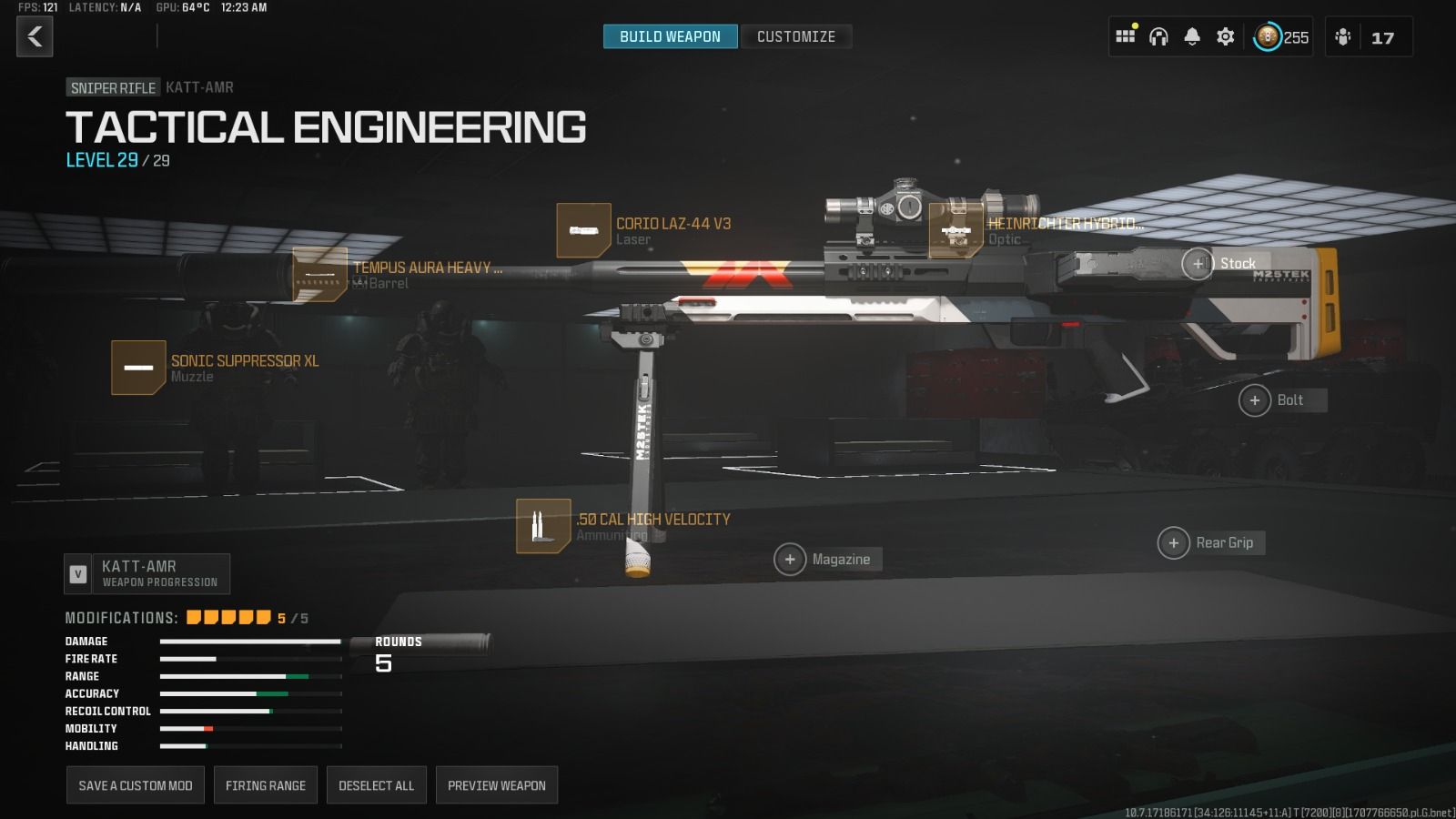 Menú de equipamiento que muestra la construcción KATT-AMR del resurgimiento en Call of Duty Warzone