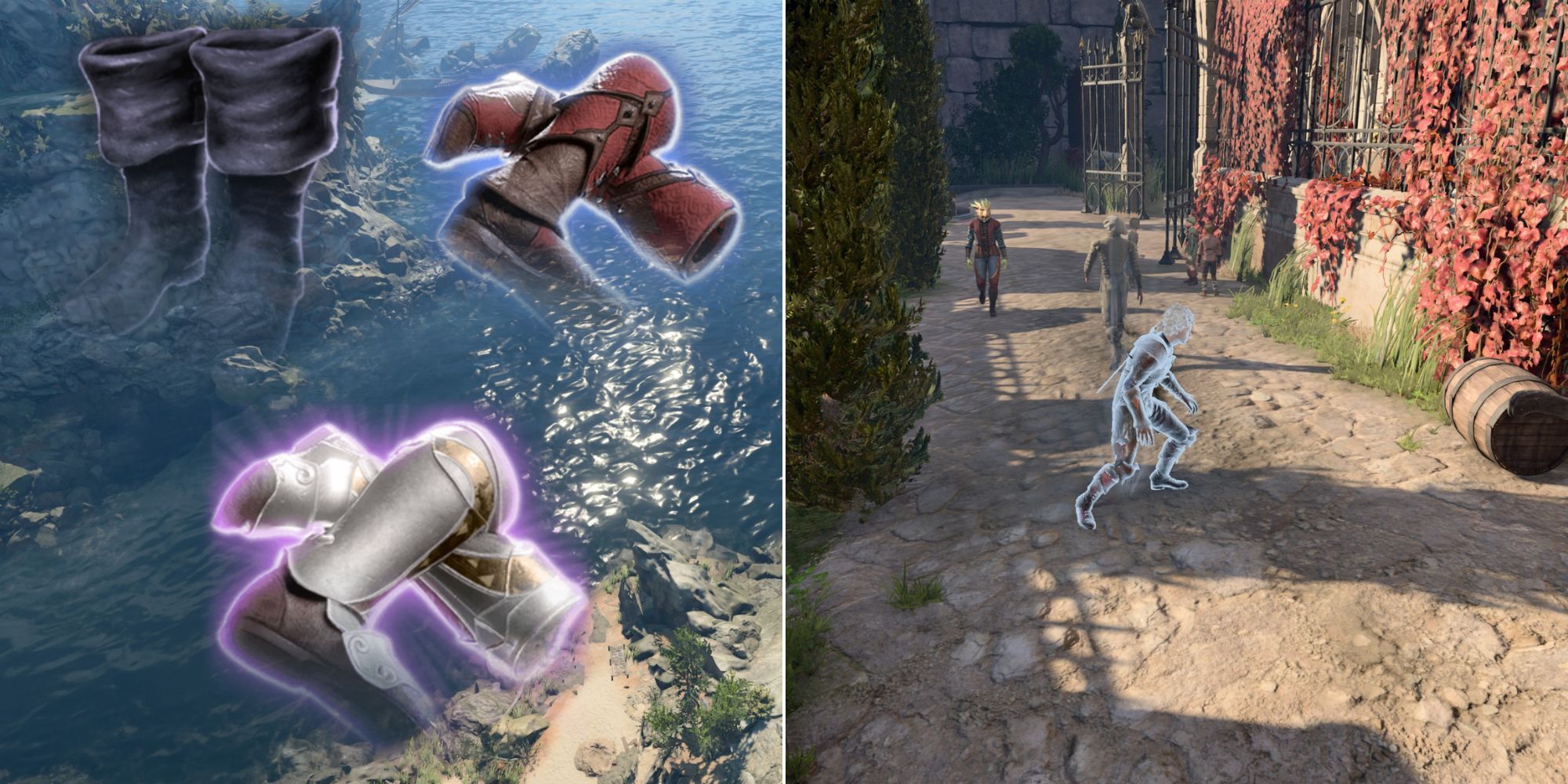 Imagen dividida de Baldur's Gate 3 de iconos de botas y tacones de clic de Astarion