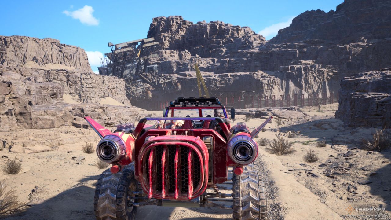 Un jugador conduciendo el Buggy por la región de Corel en Final Fantasy 7 Rebirth.