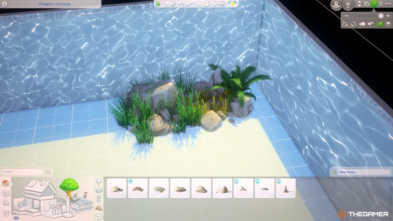 Decorar bajo el agua en Los Sims 4 usando rocas y plantas