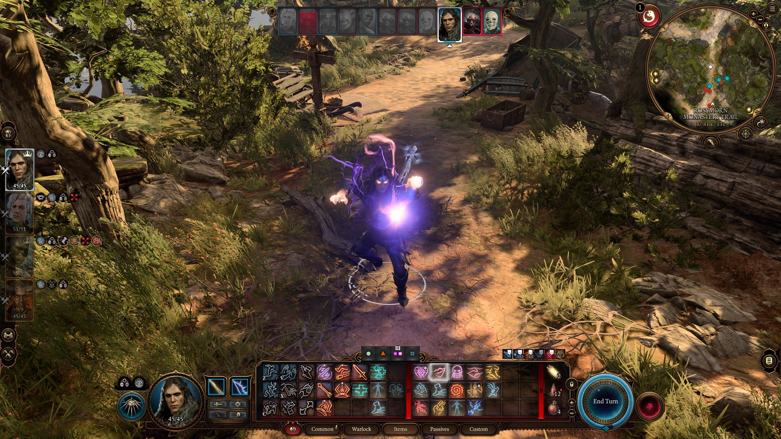 Baldur's Gate 3 Great Old Ones Warlock lanzando la horrible risa de Tasha