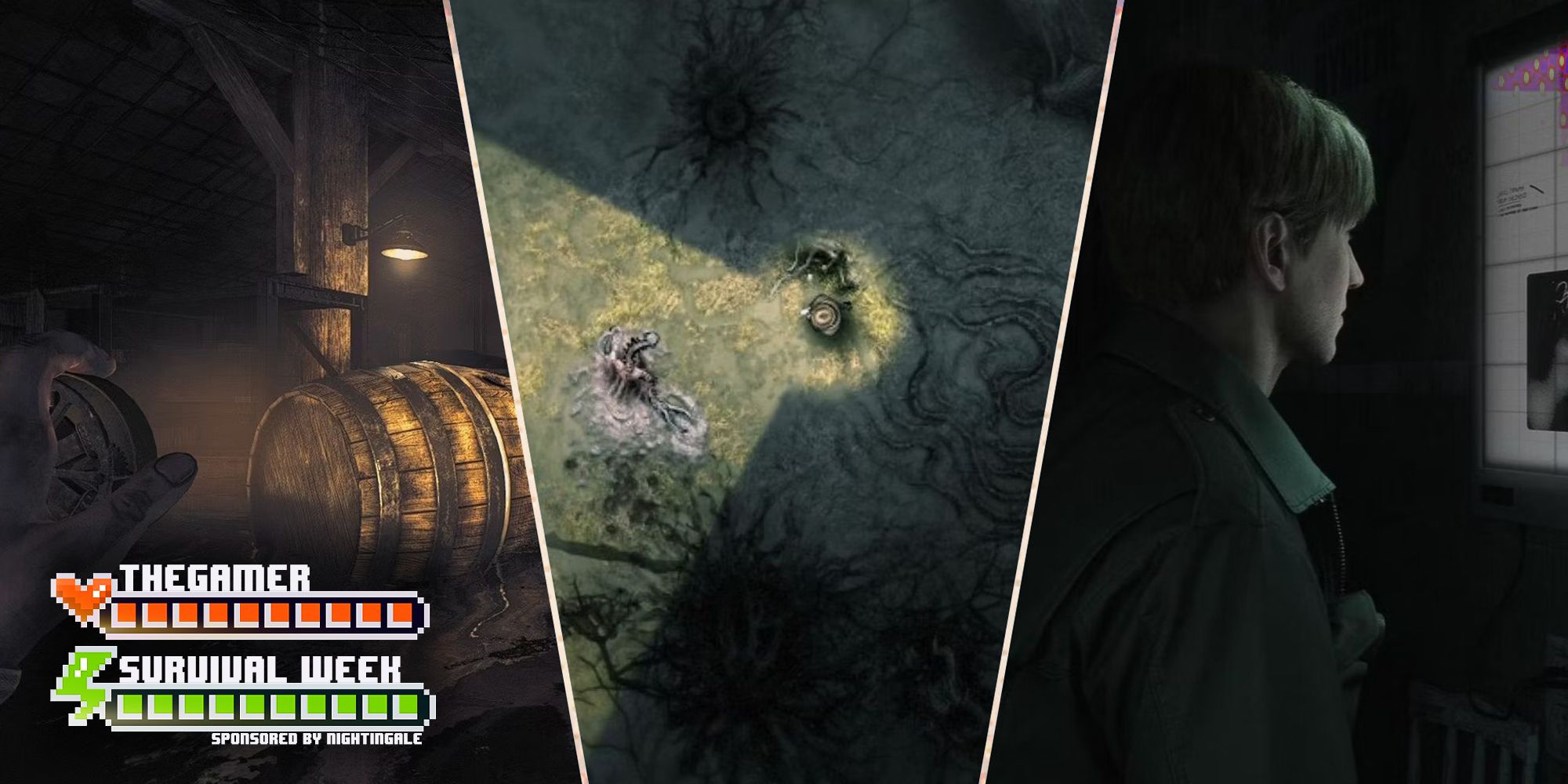 Collage de Amnesia the Bunker, Darkwood y Silent Hill 2