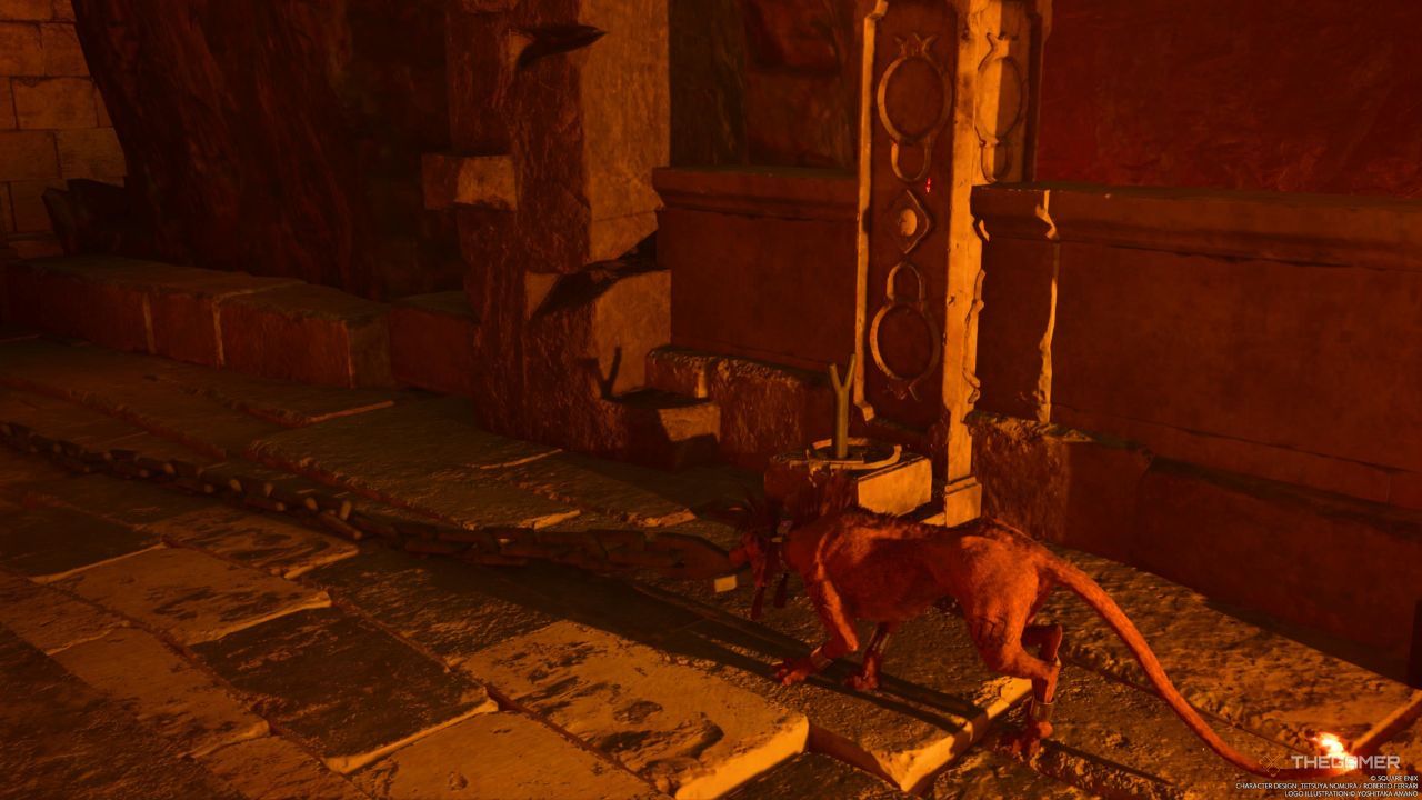 Un jugador mueve una cadena hacia el gancho de una puerta en Final Fantasy 7 Rebirth.