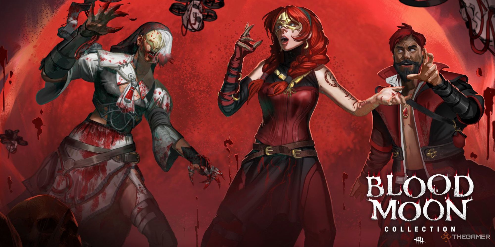 The Skull Merchant, Mikaela Reid y Ace Visconti con nuevos trajes de Blood Moon.