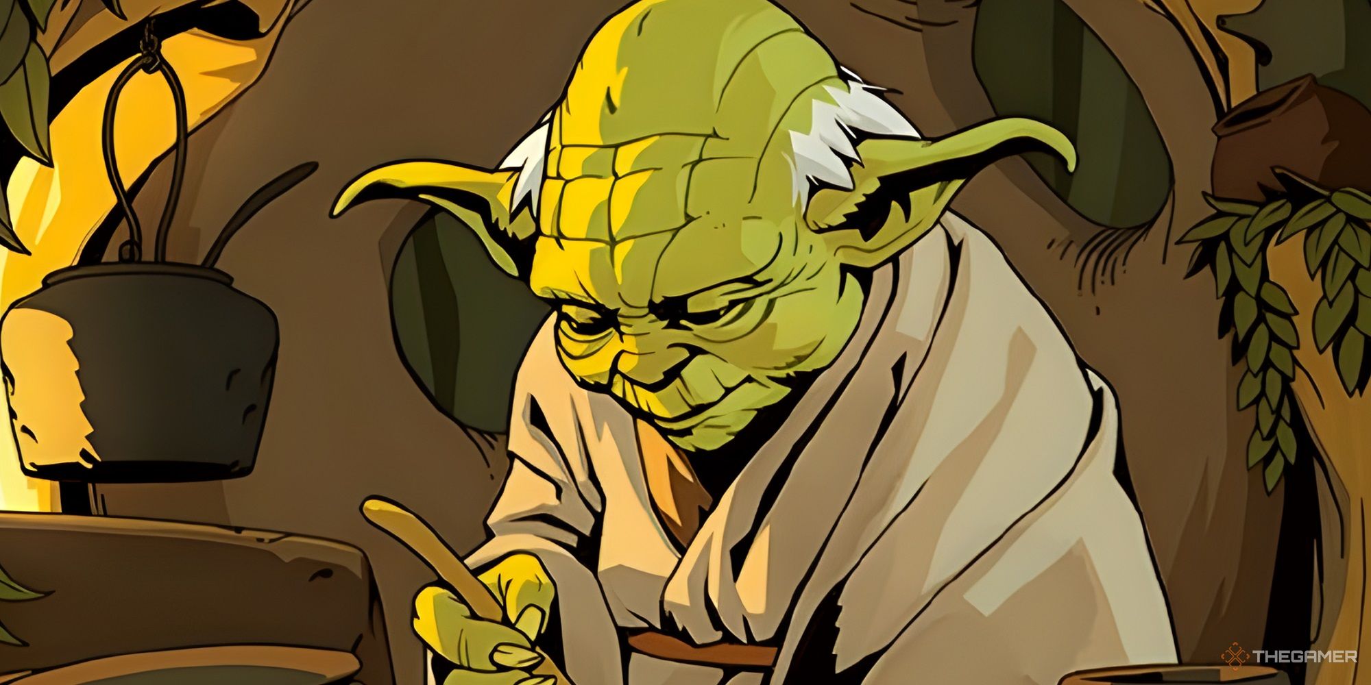 Yoda preparando una comida