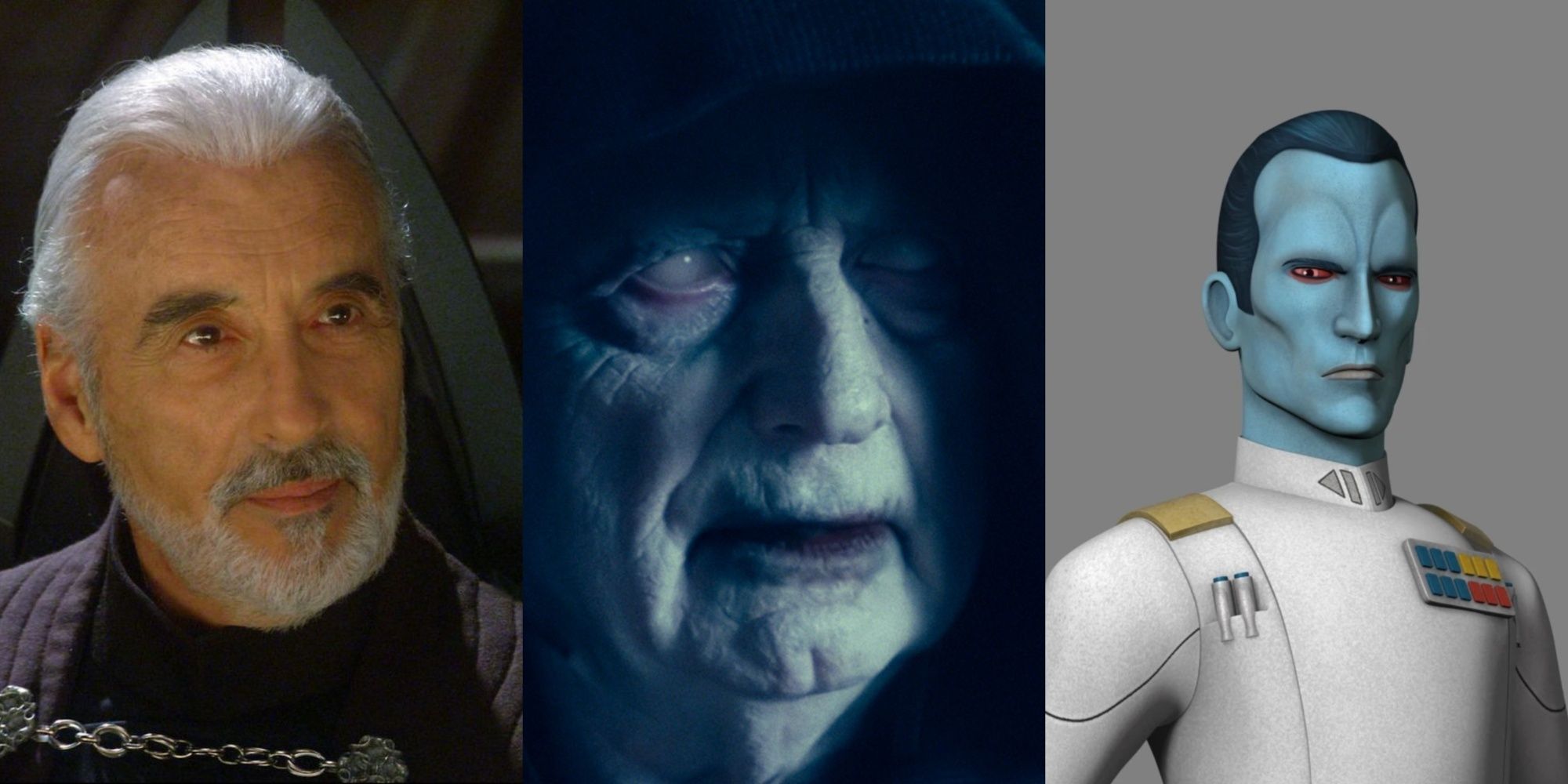 Los mejores villanos de Star Wars, el Conde Dooku, Darth Sidious y el Gran Almirante Thrawn