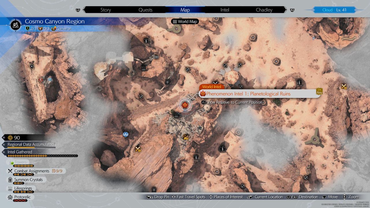 La primera ubicación de Phenomenon Intel cerca de un conjunto de ruinas en la parte sureste de la región en Final Fantasy 7 Rebirth.