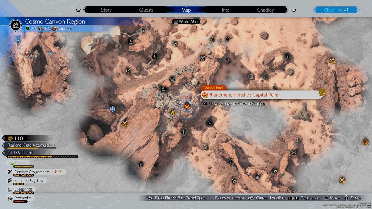 La tercera ubicación de Phenomenon Intel en la parte sur de la región de Cosmo Canyon en Final Fantasy 7 Rebirth.