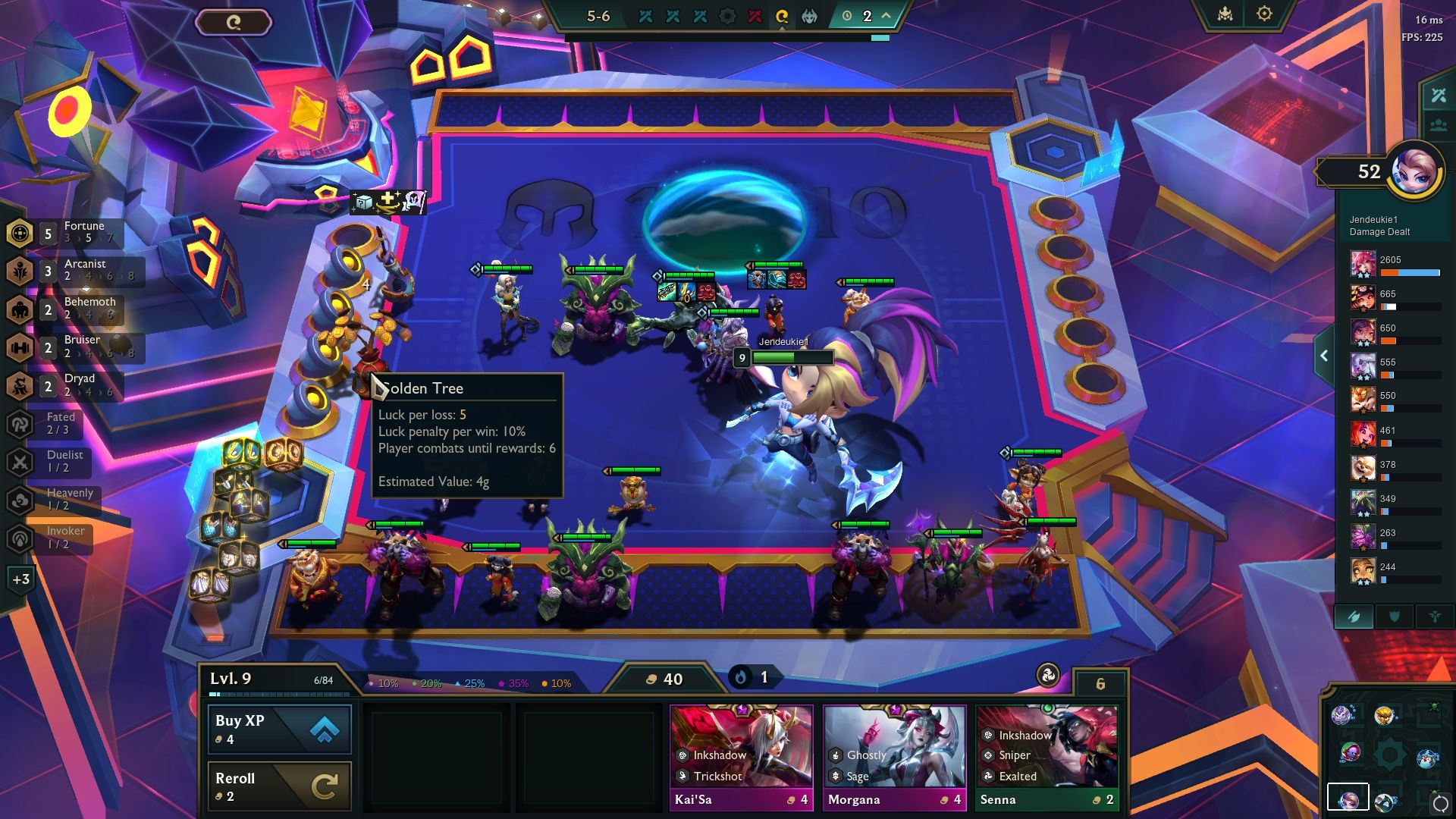 Fortuna cinco mezclada con otros cuatro rasgos en Teamfight Tactics