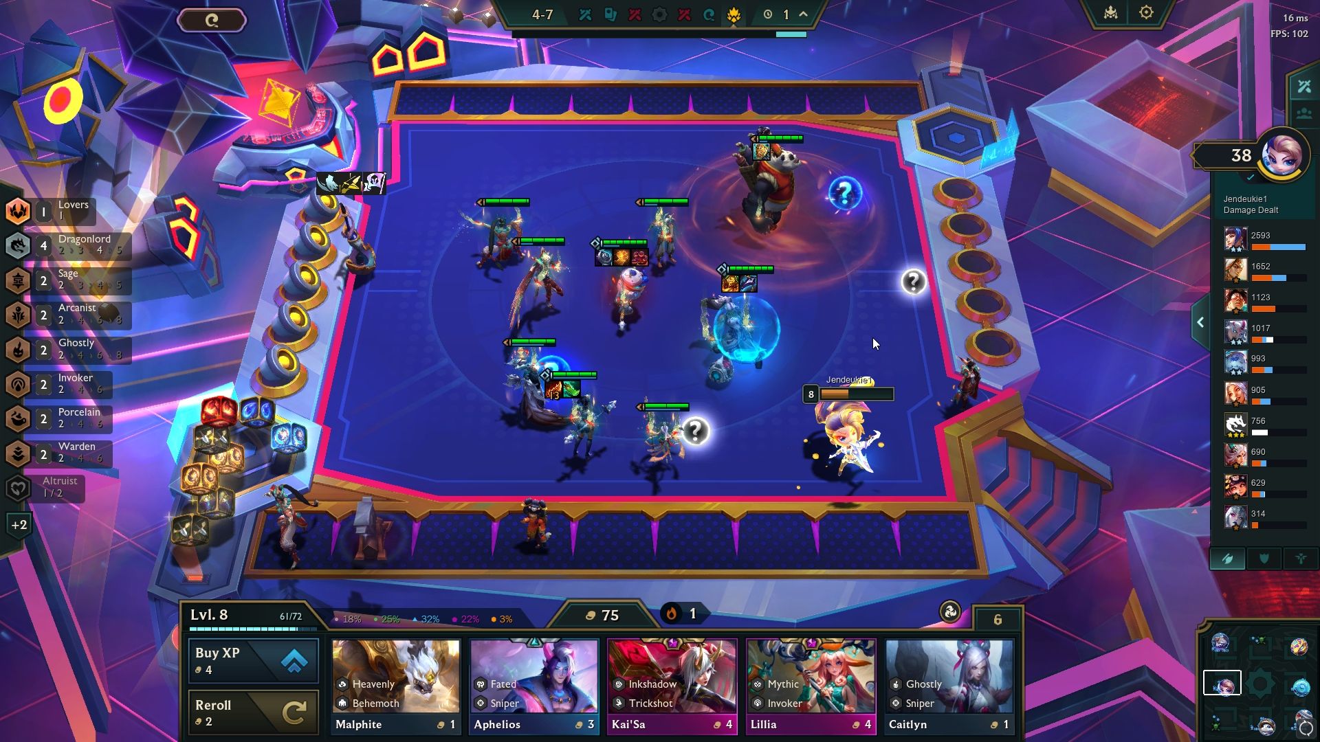 Equipo Dragonlord en la mitad del juego de Teamfight Tactics