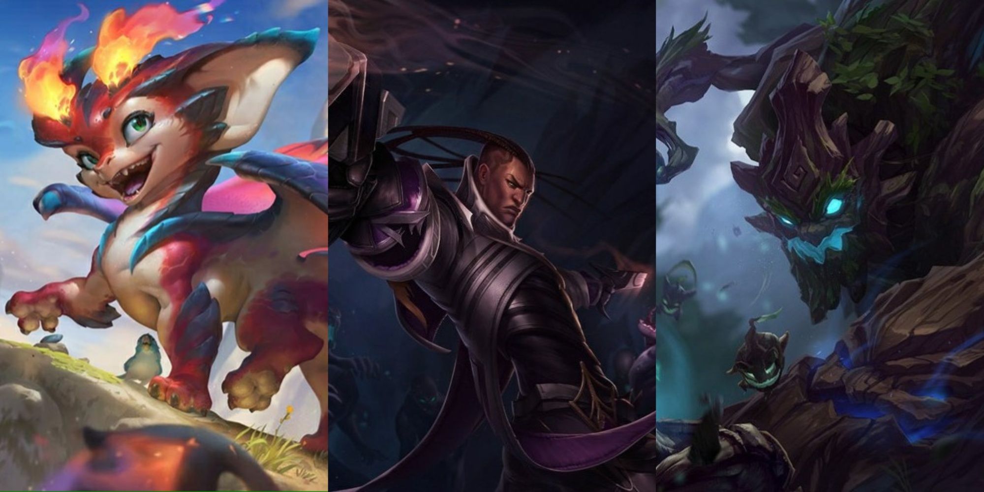 League Of Legends Smolder, Lucian y Maokai's Splash Arts.