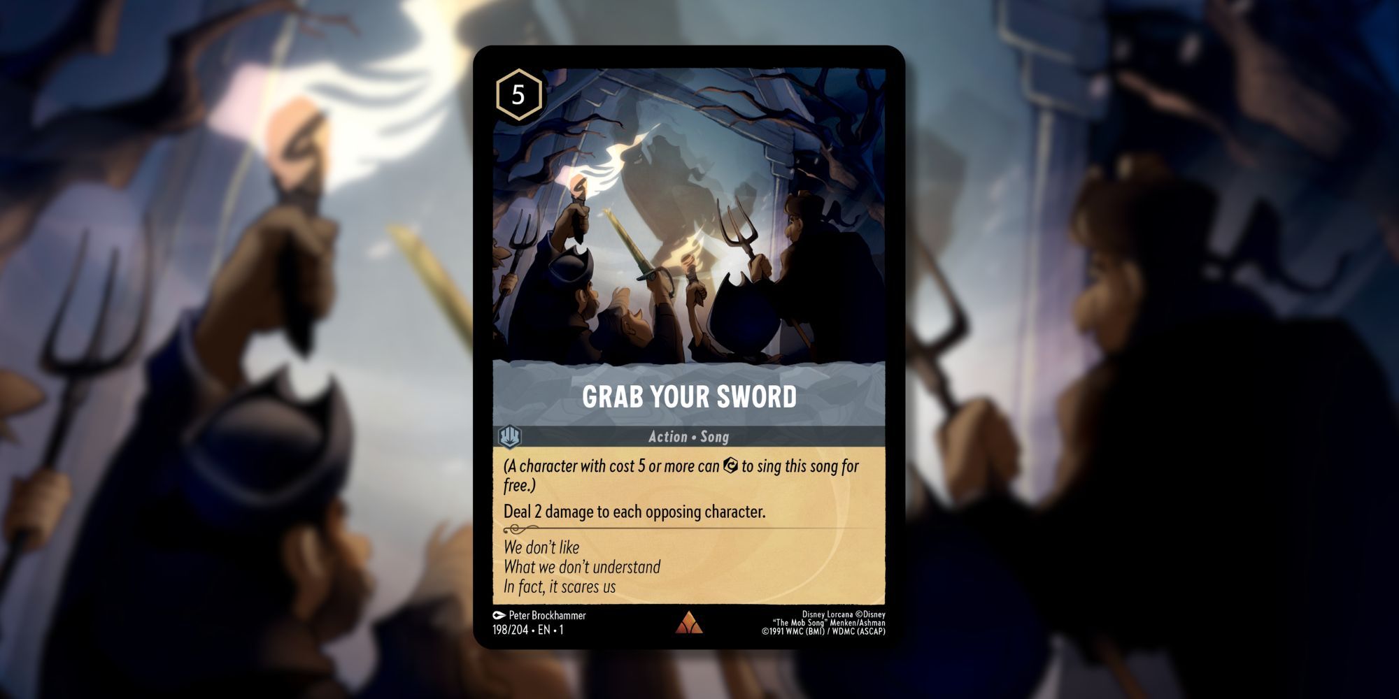   Imagen de la carta Agarra tu espada en Lorcana, con arte de Peter Brockhammer