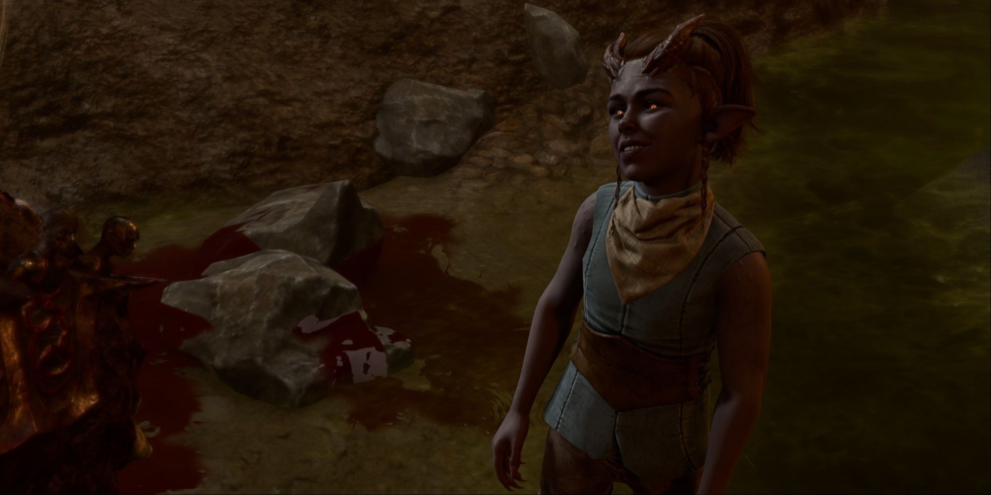 El jugador habla con una Arabella sonriente en las alcantarillas de la ciudad baja en Baldur's Gate 3