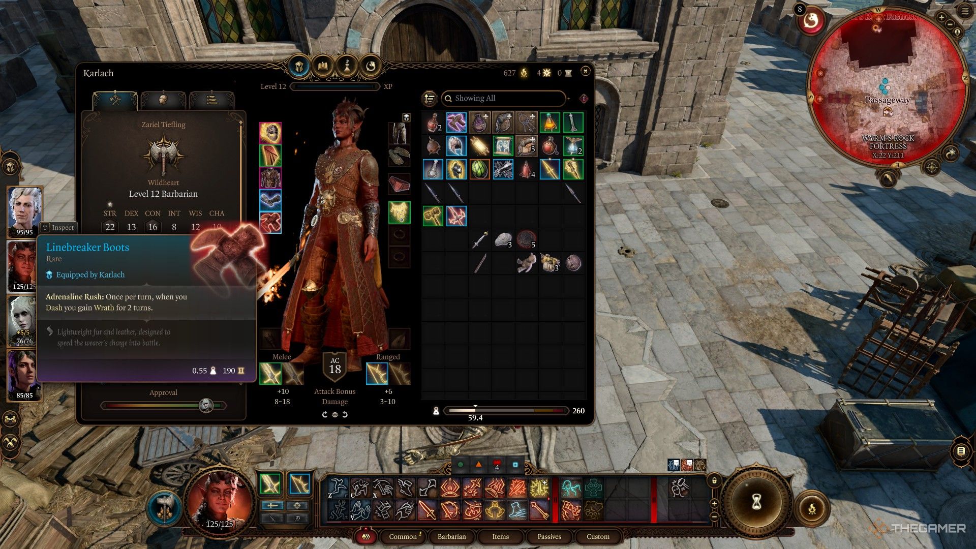 El jugador inspecciona la descripción del elemento Linebreaker Boots en Baldur's Gate 3.