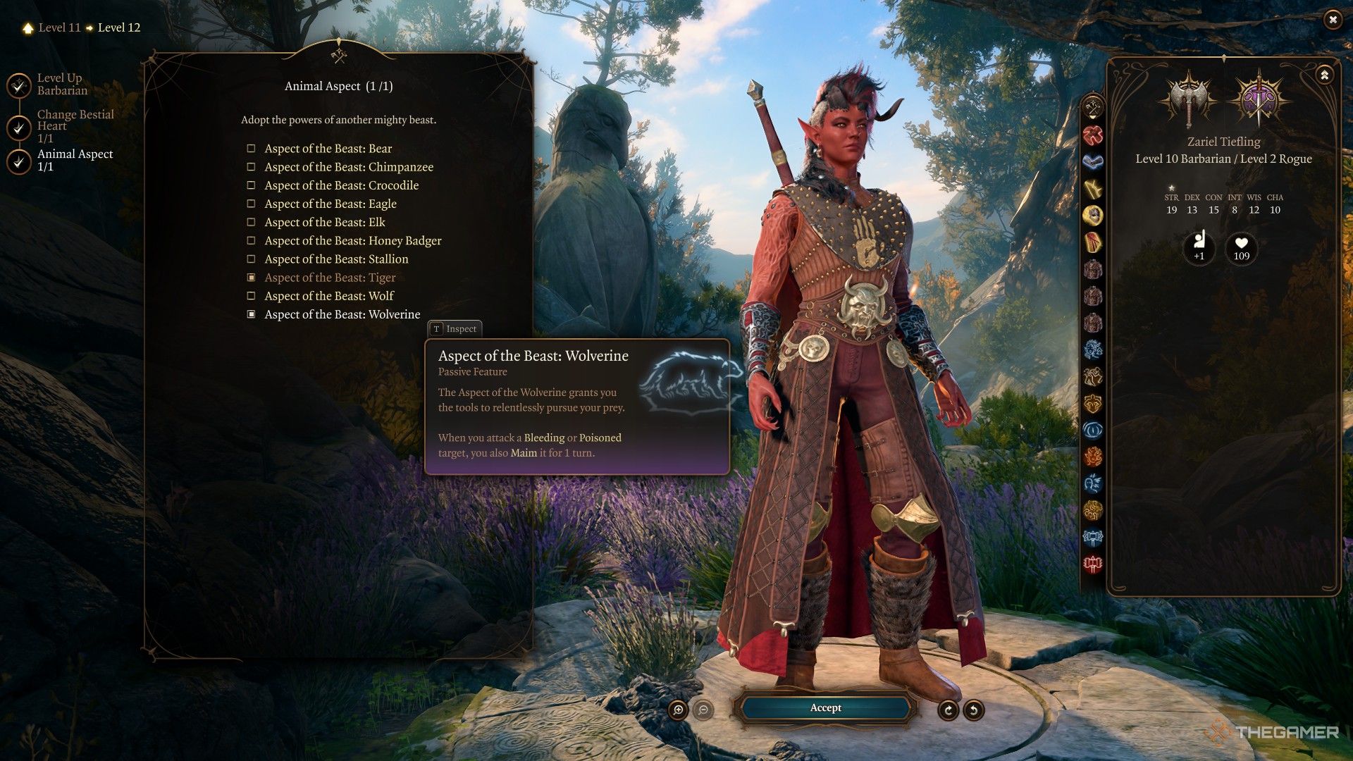 Karlach elige Wolverine Aspect Barbarian en el nivel 12 en Baldur's Gate 3.
