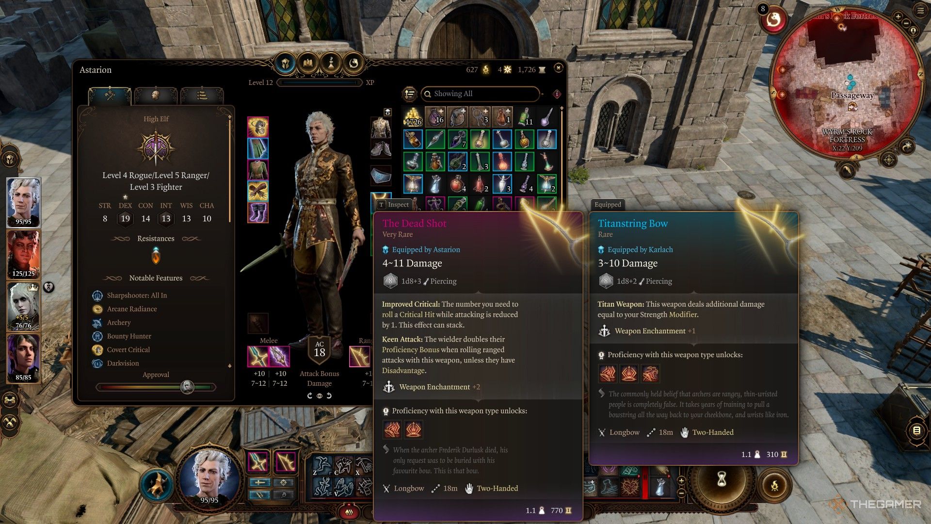El jugador compara los arcos Dead Shot y Titanstring en Baldur's Gate 3.